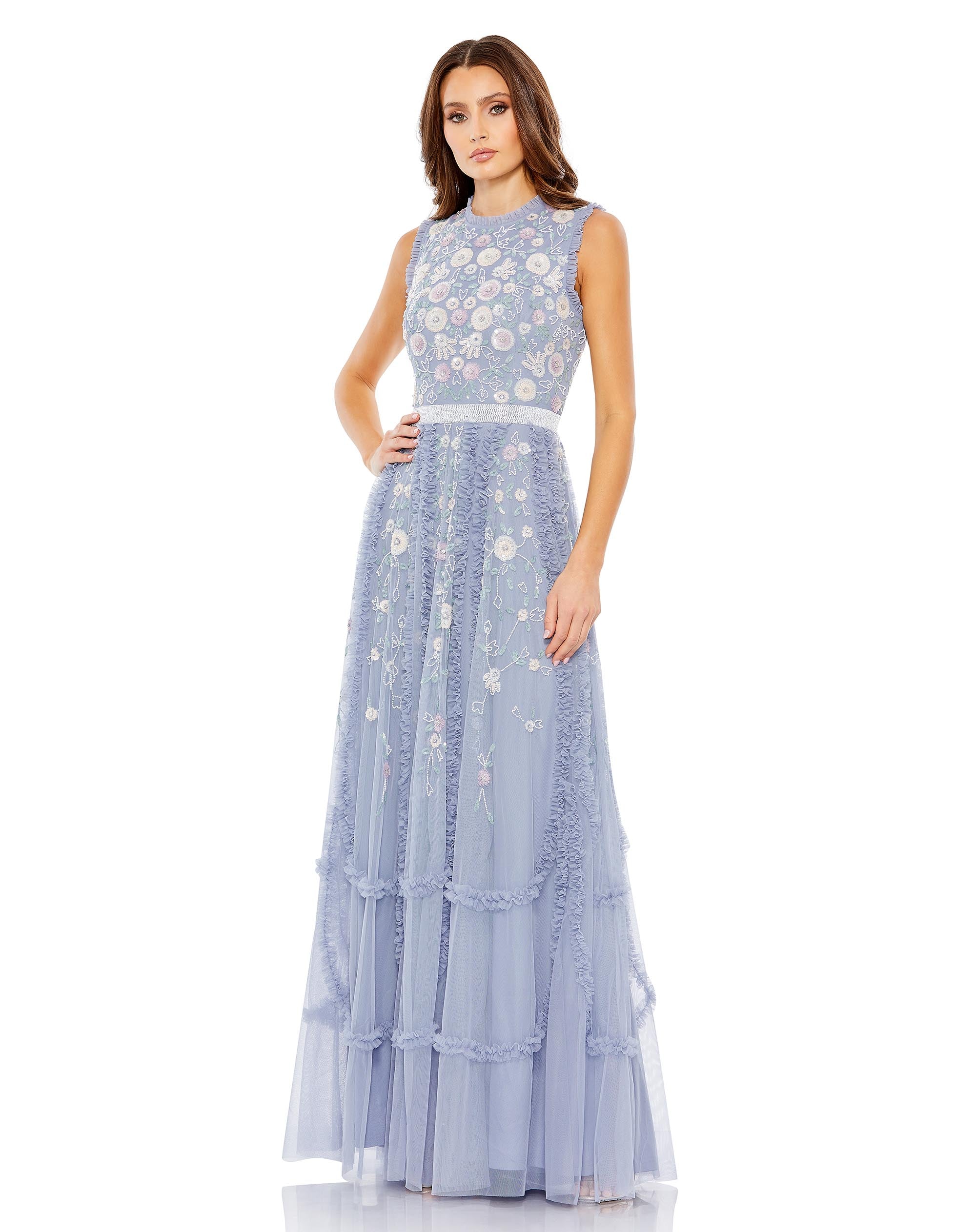 Embellished High Neck Sleeveless Ruffled Gown - FINAL SALE