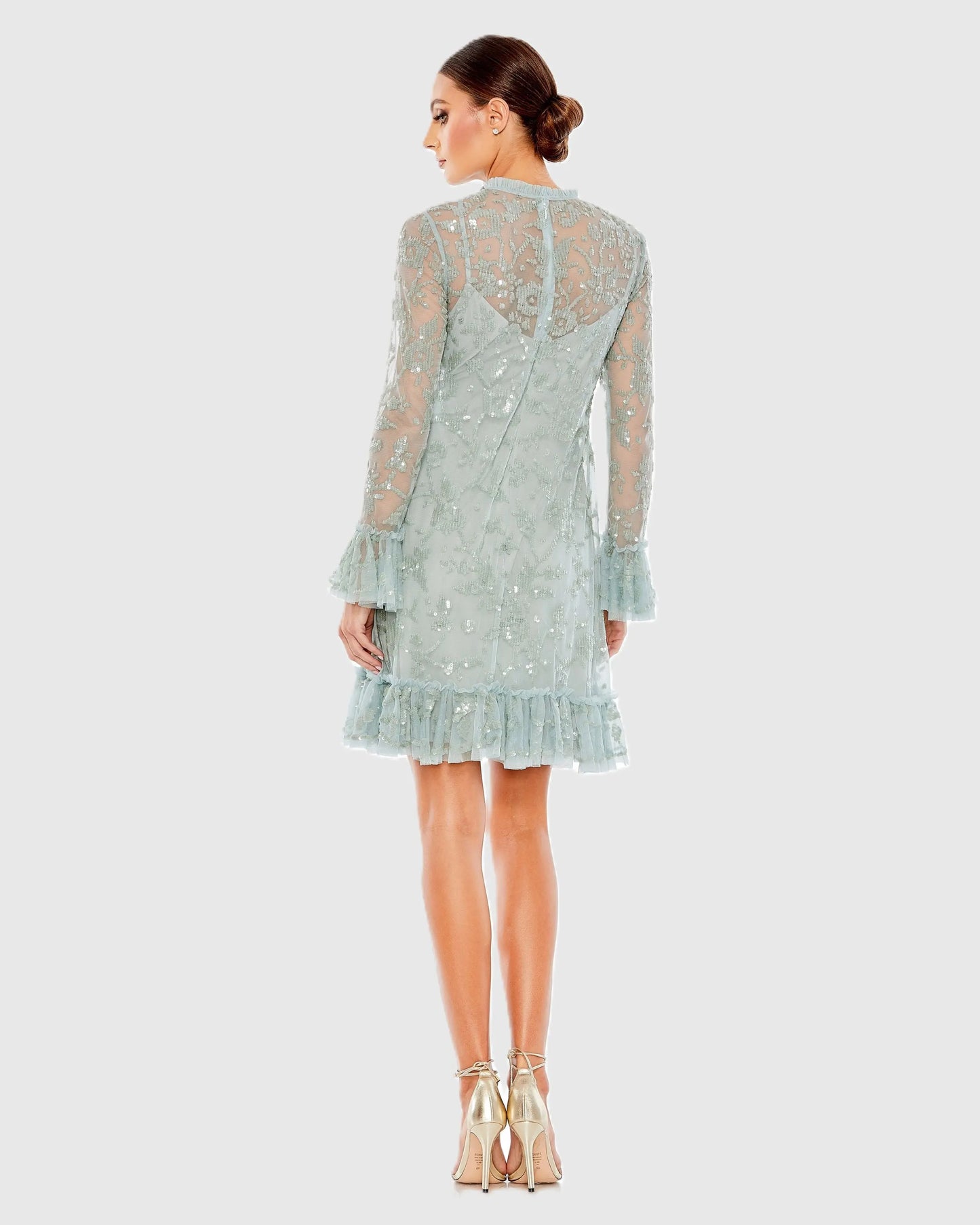 Blue Sequin Long Sleeve Mini Dress Mac Duggal