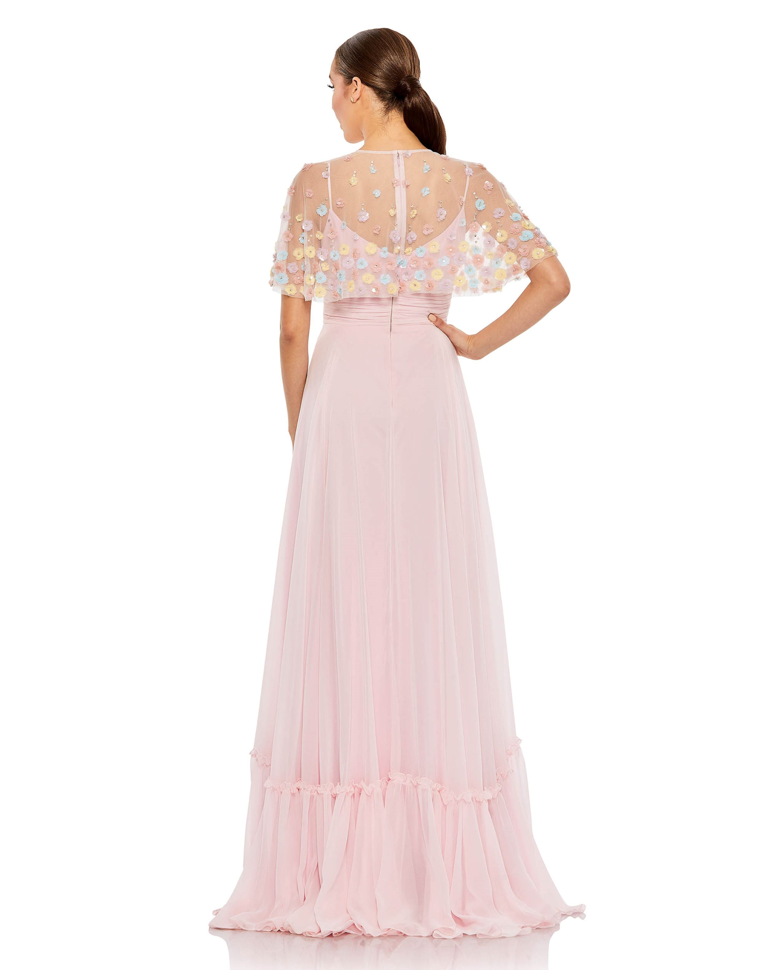 Floral Embellished Illusion Cape Sleeve Gown | Sample | Sz. 2