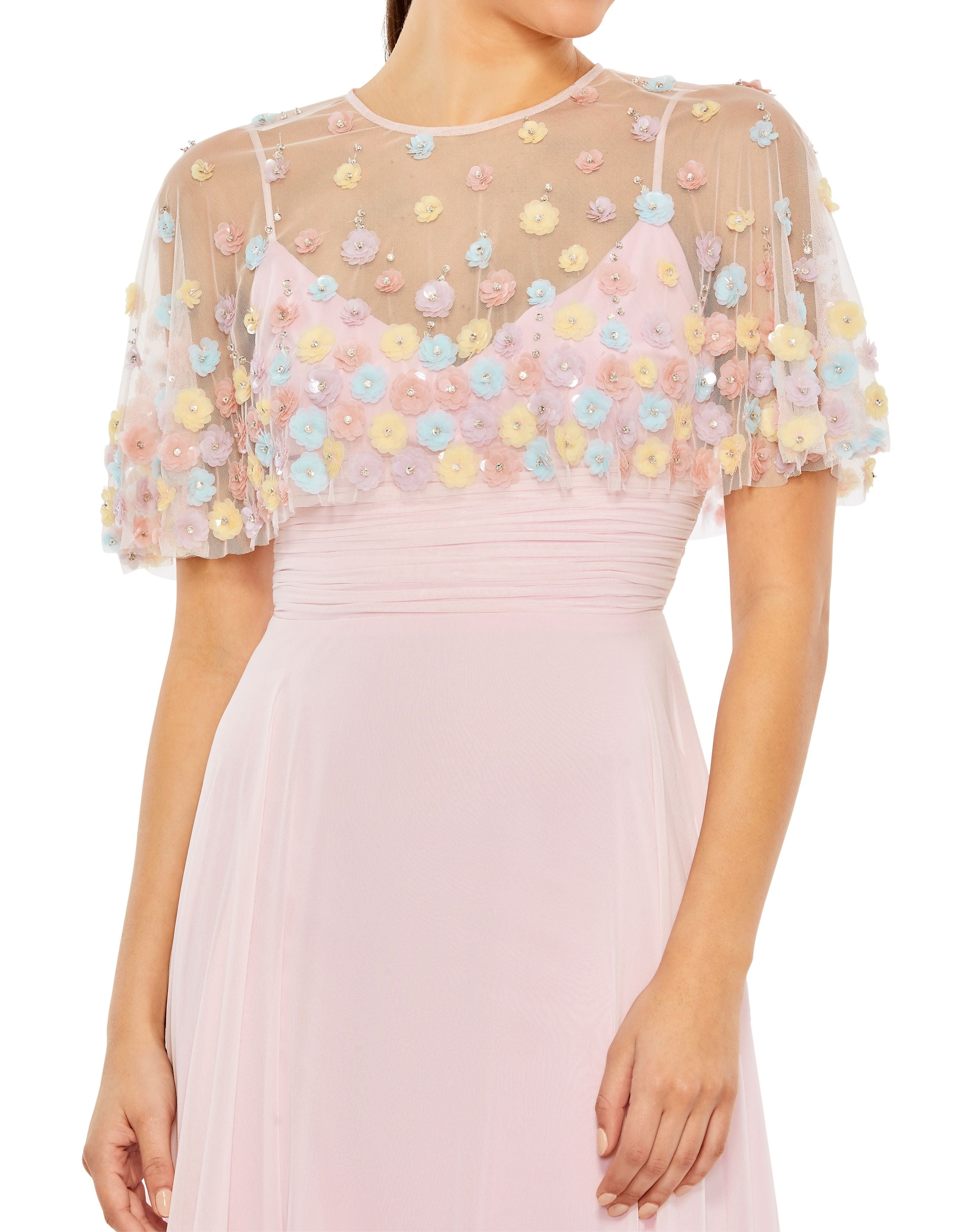 Floral Embellished Illusion Cape Sleeve Gown | Sample | Sz. 2