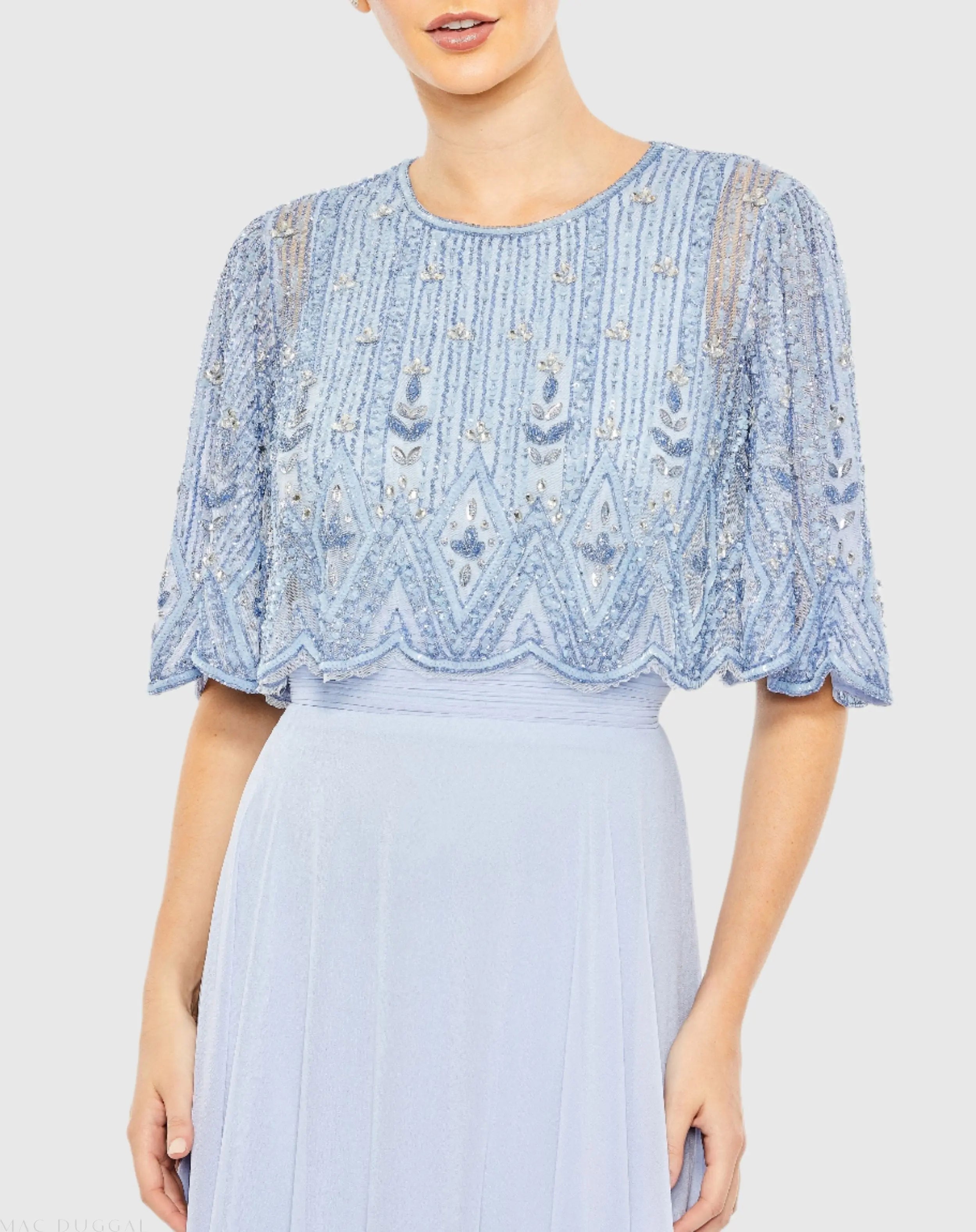 Blue Beaded Overlay A-Line Gown - Mac Duggal