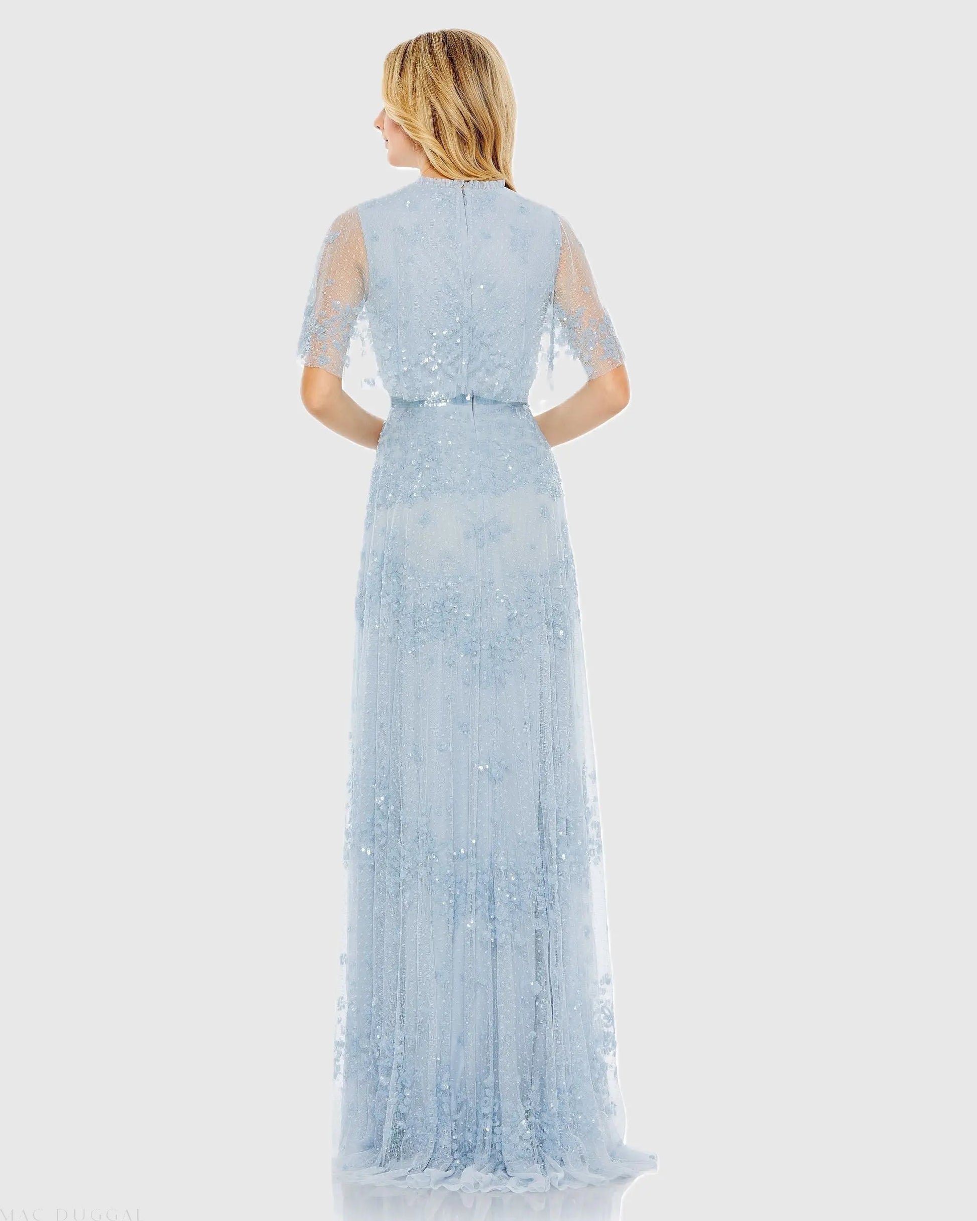 Sequined High Neck Flutter Sleeve A Line Gown - Mac Duggal Sequined High Neck Flutter Sleeve A Line Gown - Mac Duggal