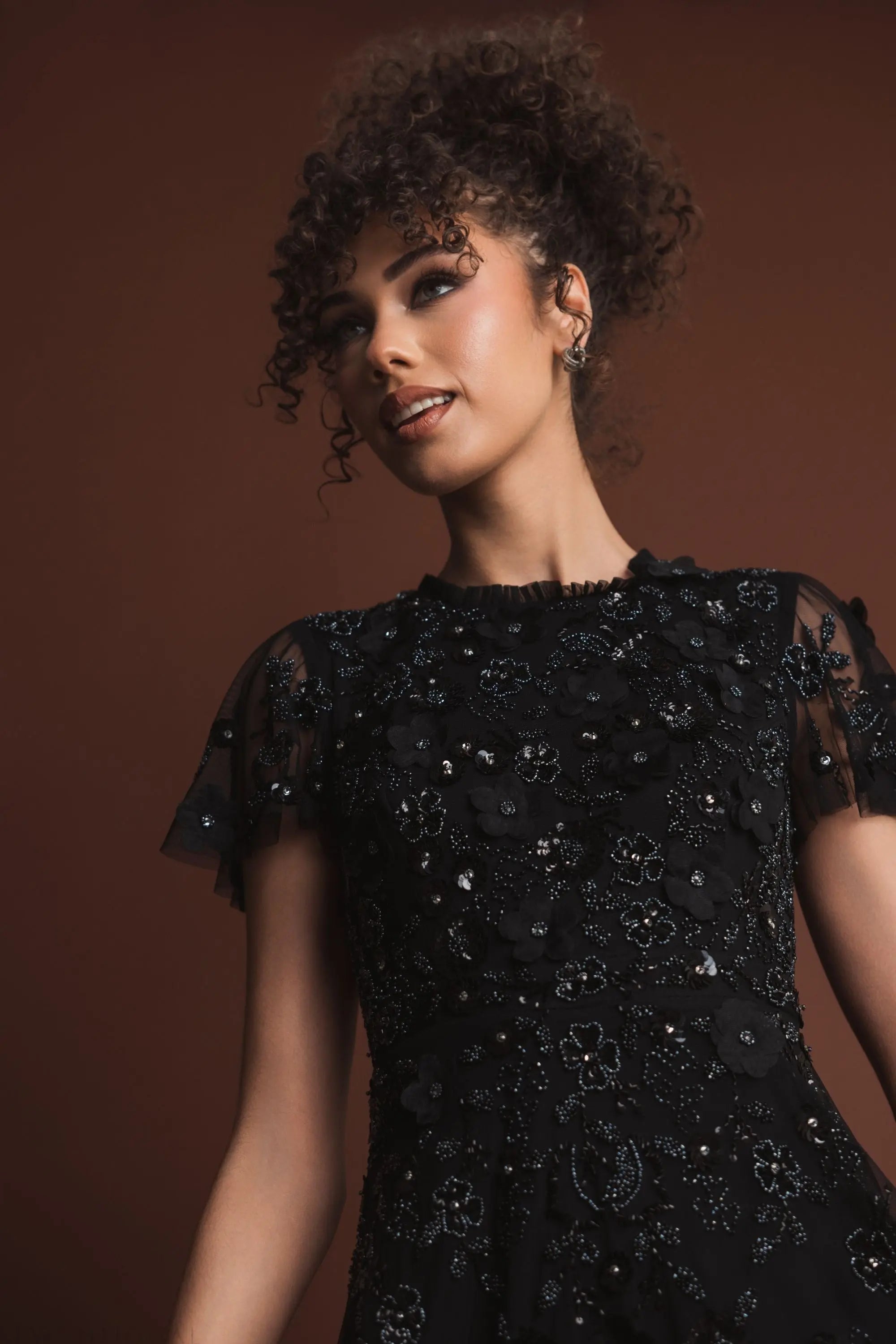 Black Embellished High Neck Cap Sleeve A Line Dress - Mac Duggal