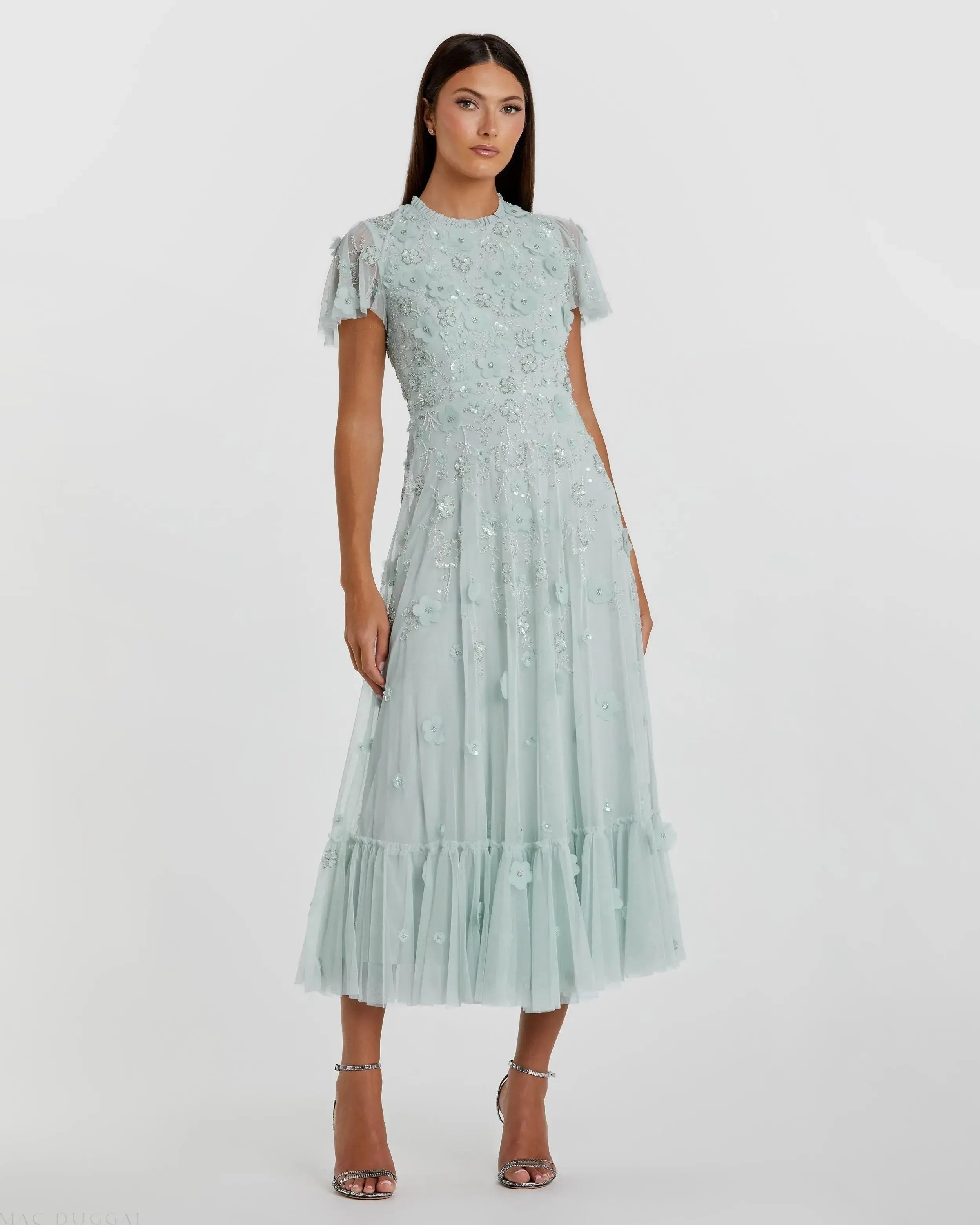 Embellished High Neck Cap Sleeve A Line Dress - Mac Duggal Embellished High Neck Cap Sleeve A Line Dress - Mac Duggal