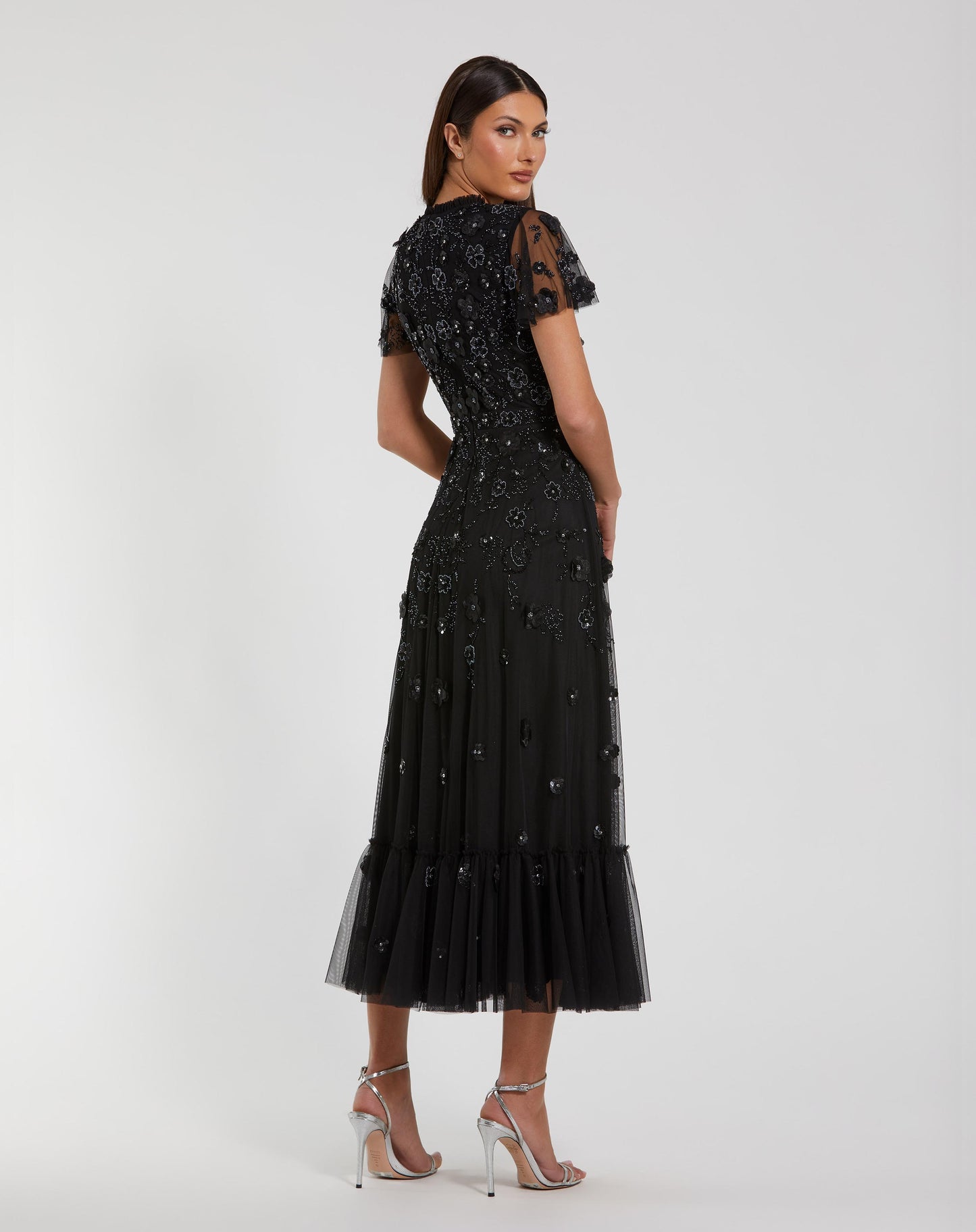 Embellished High Neck Cap Sleeve A Line Dress