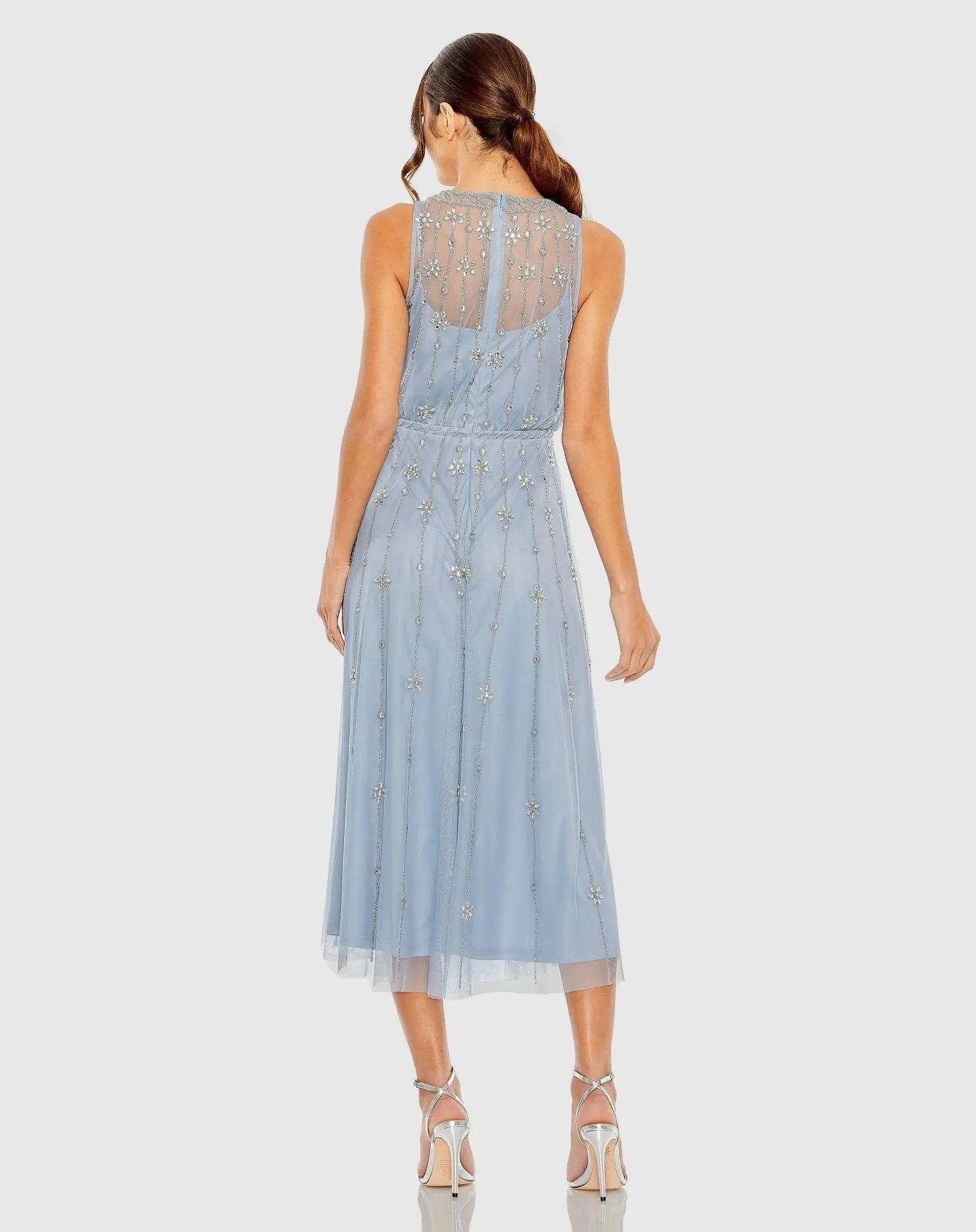 Blue High Neck Sleeveless Embellished A Line Cocktail Dress - Mac Mac Duggal Blue High Neck Sleeveless Embellished A Line Cocktail Dress - Mac Mac Duggal