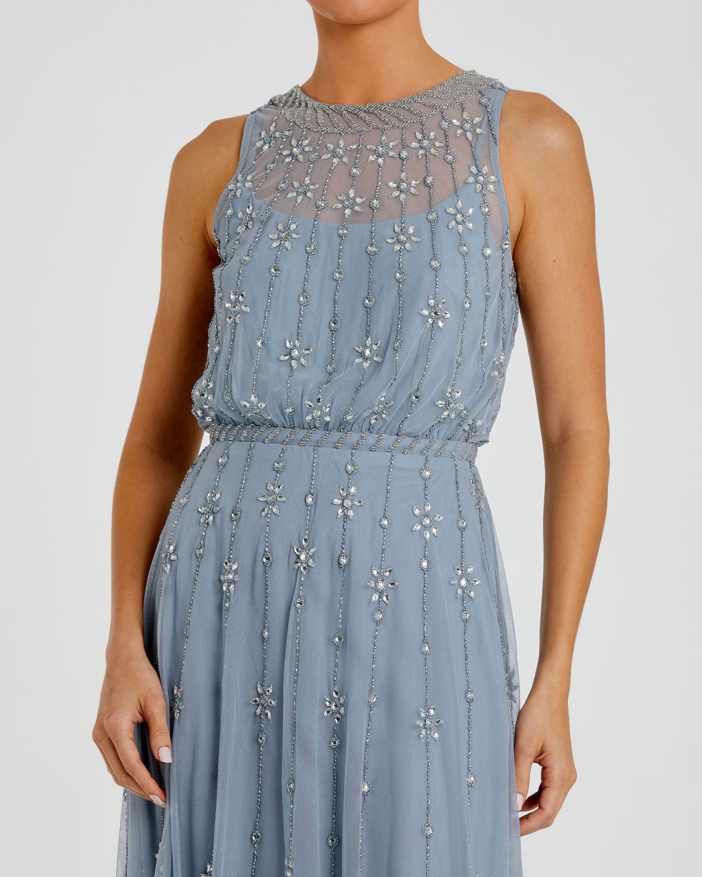 High Neck Sleeveless Embellished A Line Dress