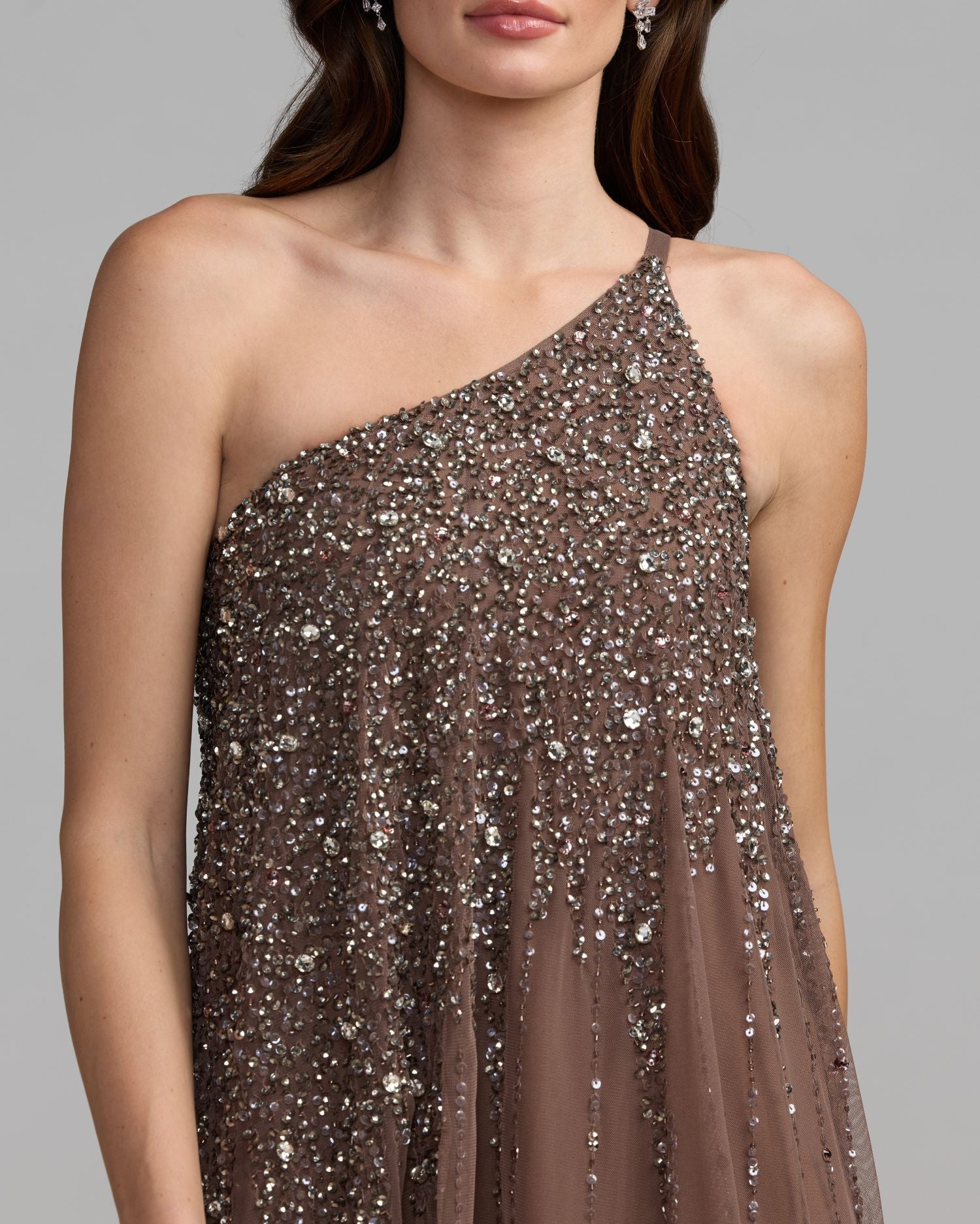 brown trapeze dress ASOS DESIGN bandeau pleated trapeze midi dress with scarf detail in brown