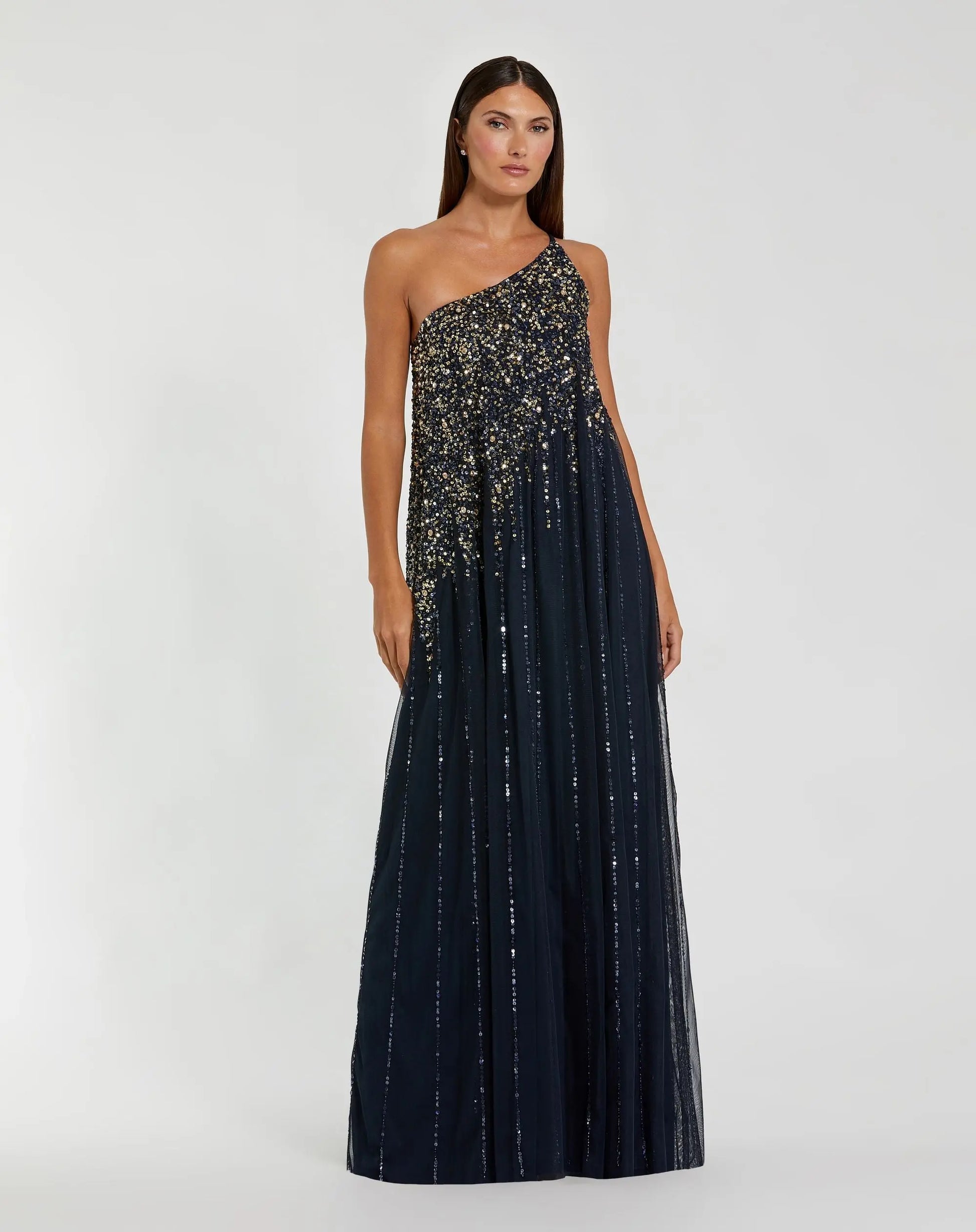 One Shoulder Embellished Trapeze A Line Gown - Mac Duggal One Shoulder Embellished Trapeze A Line Gown - Mac Duggal