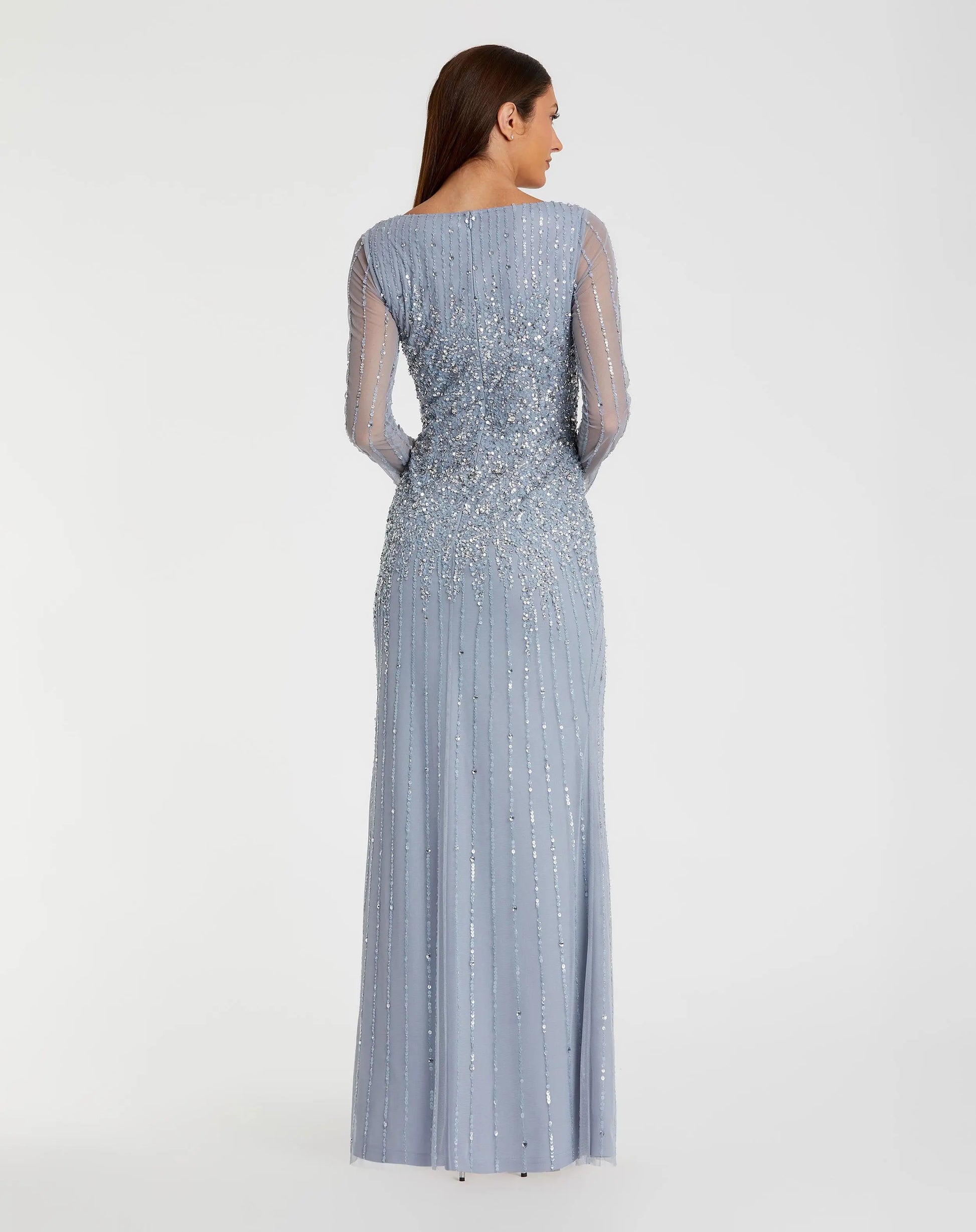 Mac Duggal Women's High Neck Sequin Embellished Long Sleeve A Line Gown - Blue - Size 12 - Powder Blue Mac Duggal Women's High Neck Sequin Embellished Long Sleeve A Line Gown - Blue - Size 12 - Powder Blue