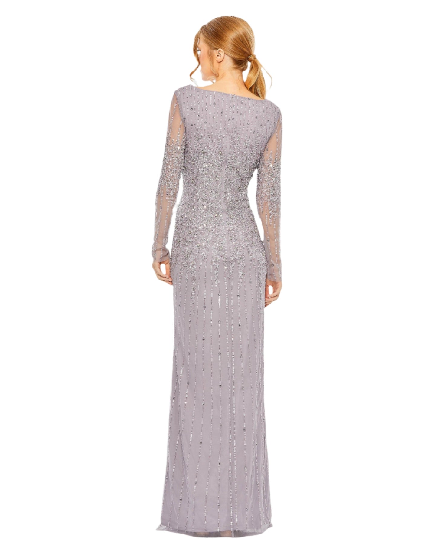 High Neck Sequin Embellished Long Sleeve A Line Gown