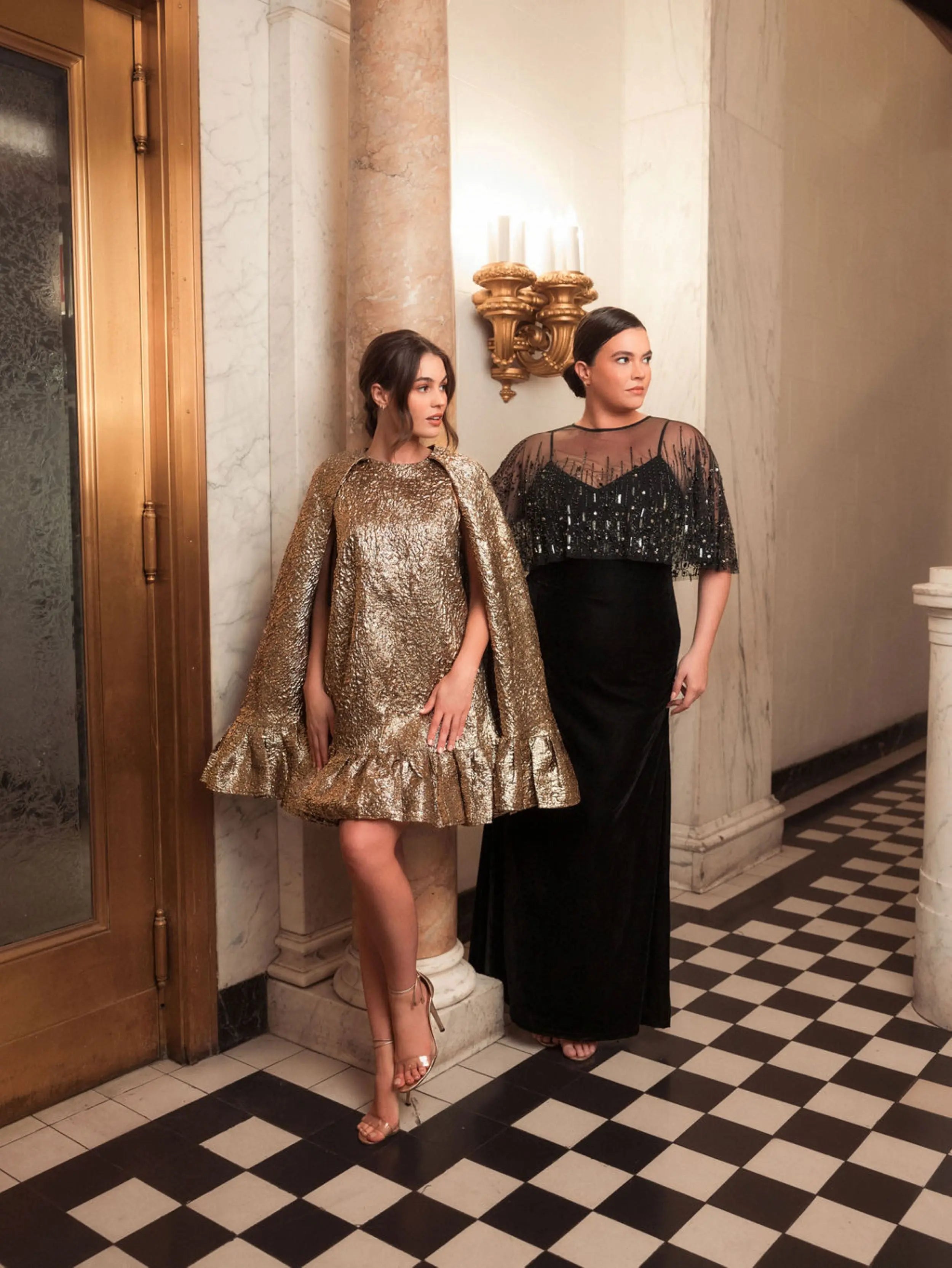 Black Velvet Trumpet Gown With Embellished Cape (Plus) - Mac Duggal