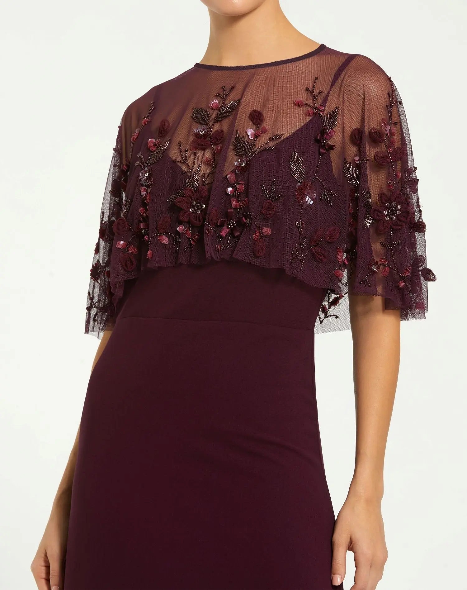 Mac Duggal - Burgundy Sleeveless Gown With Embellished Cape