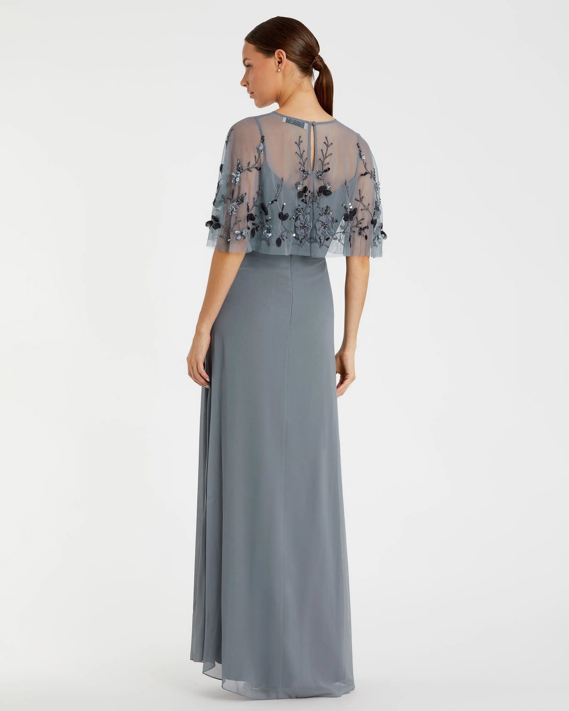 Sleeveless Dress With Embellished Cape Sleeveless Dress With Embellished Cape