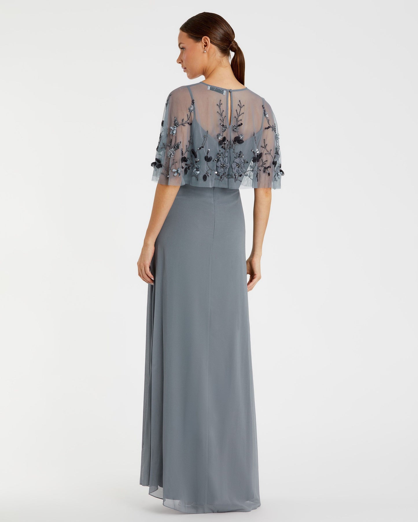 Sleeveless Gown With Embellished Cape