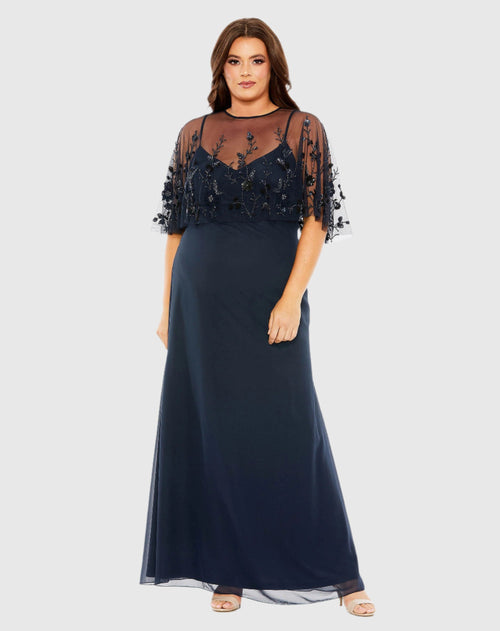 Sleeveless Gown With Embellished Cape