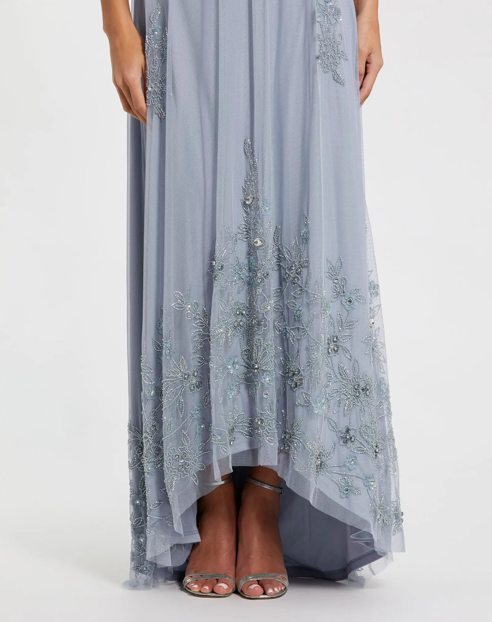 high neck blue floral dress Leely Women Blue Floral Long Wedding Guest Dress with Sleeves High Neck Ruched Sheath Evening Dress