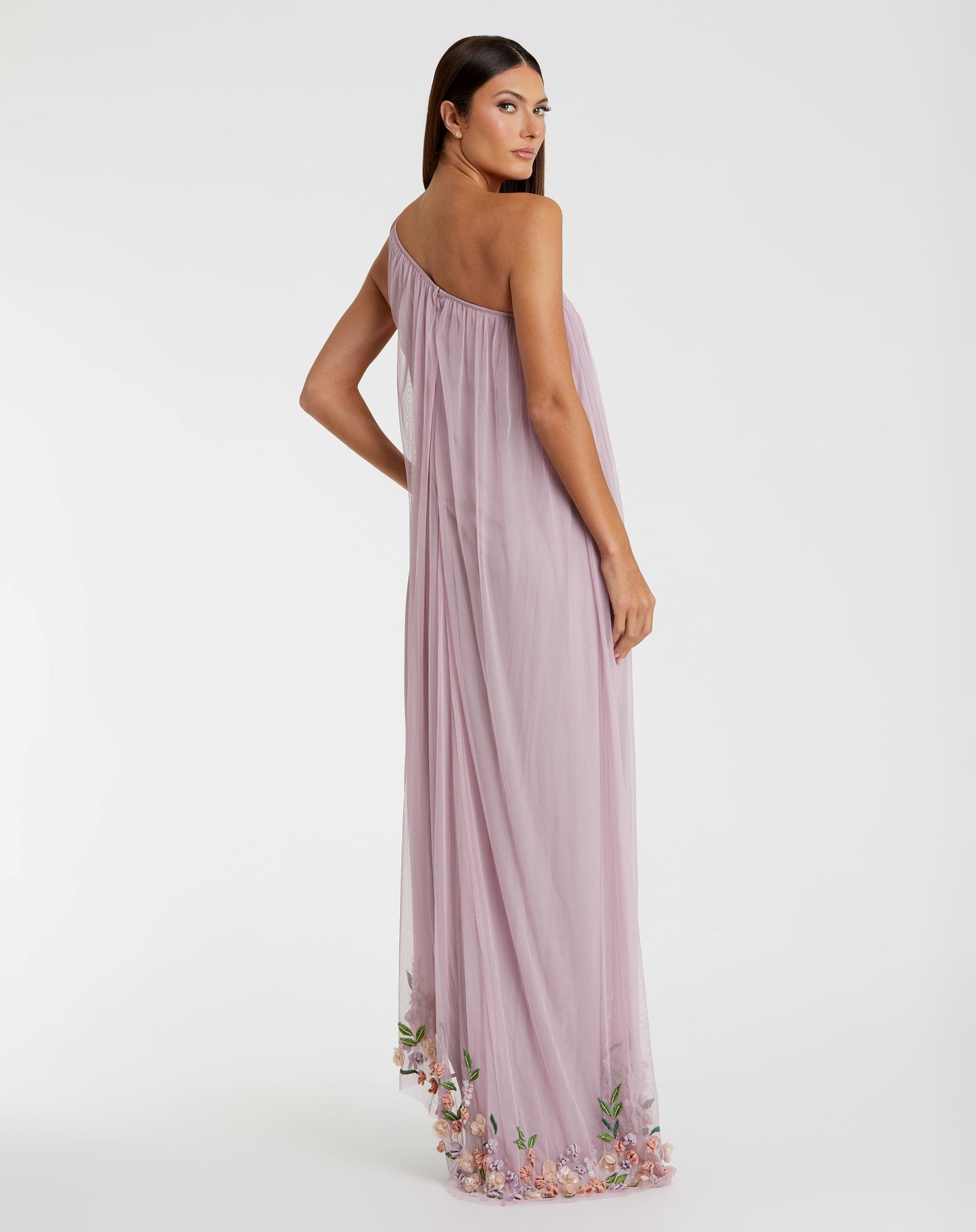 Einschultriges Trapezkleid mit High Low und Verzierung