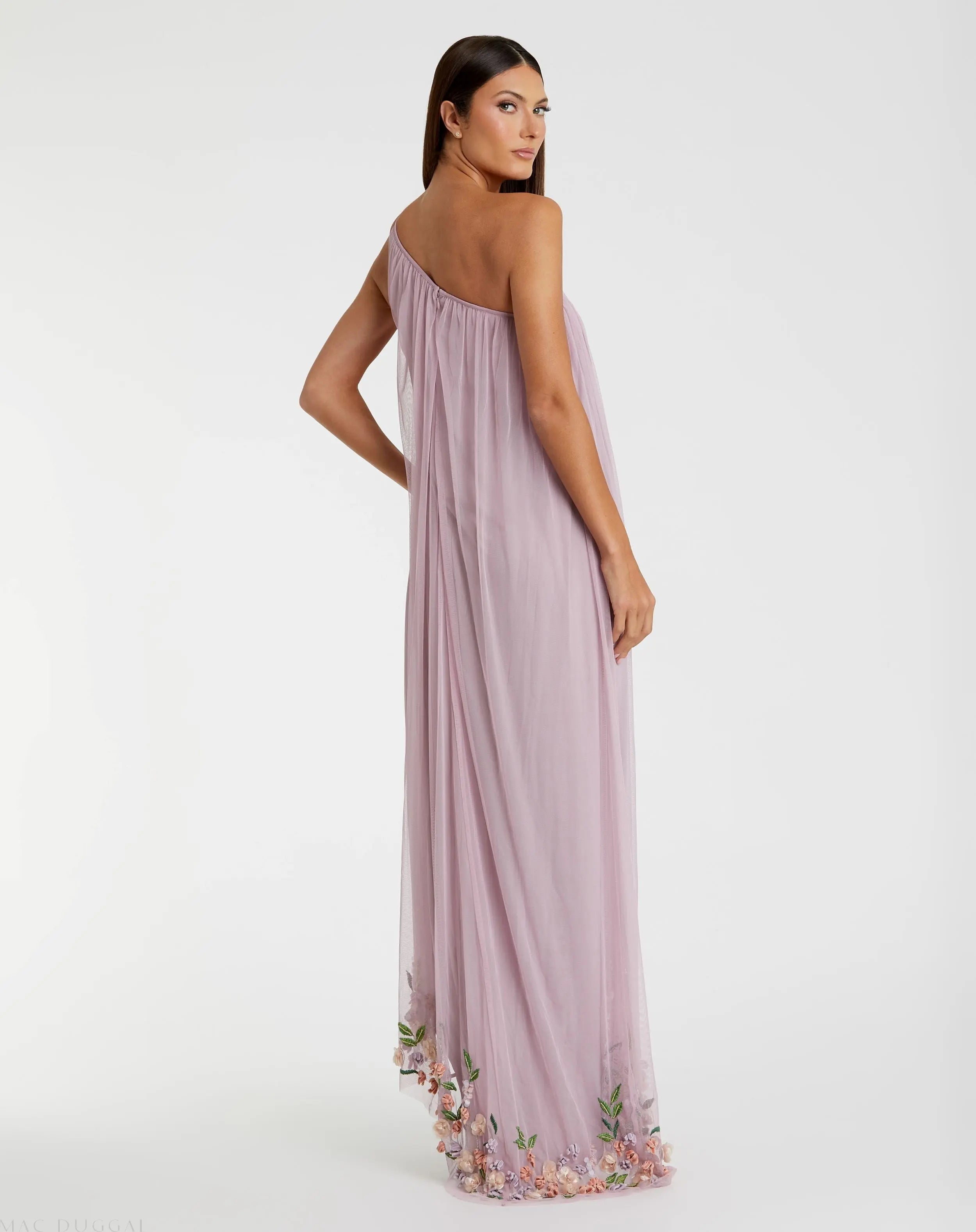 Purple One Shoulder Embellished Trapeze Gown - Mac Duggal