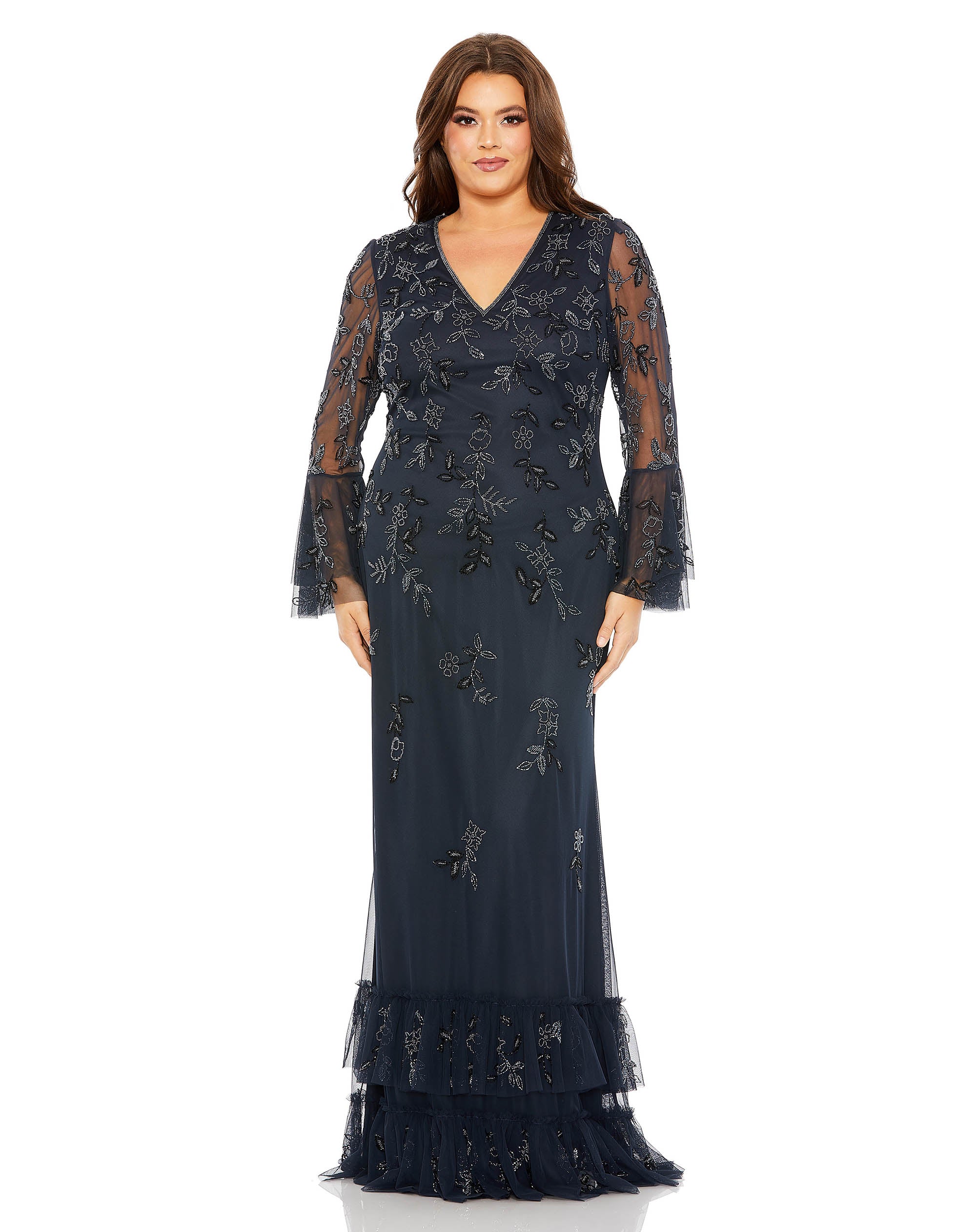 Plus Size Jersey Column Dress with Draped Sleeves