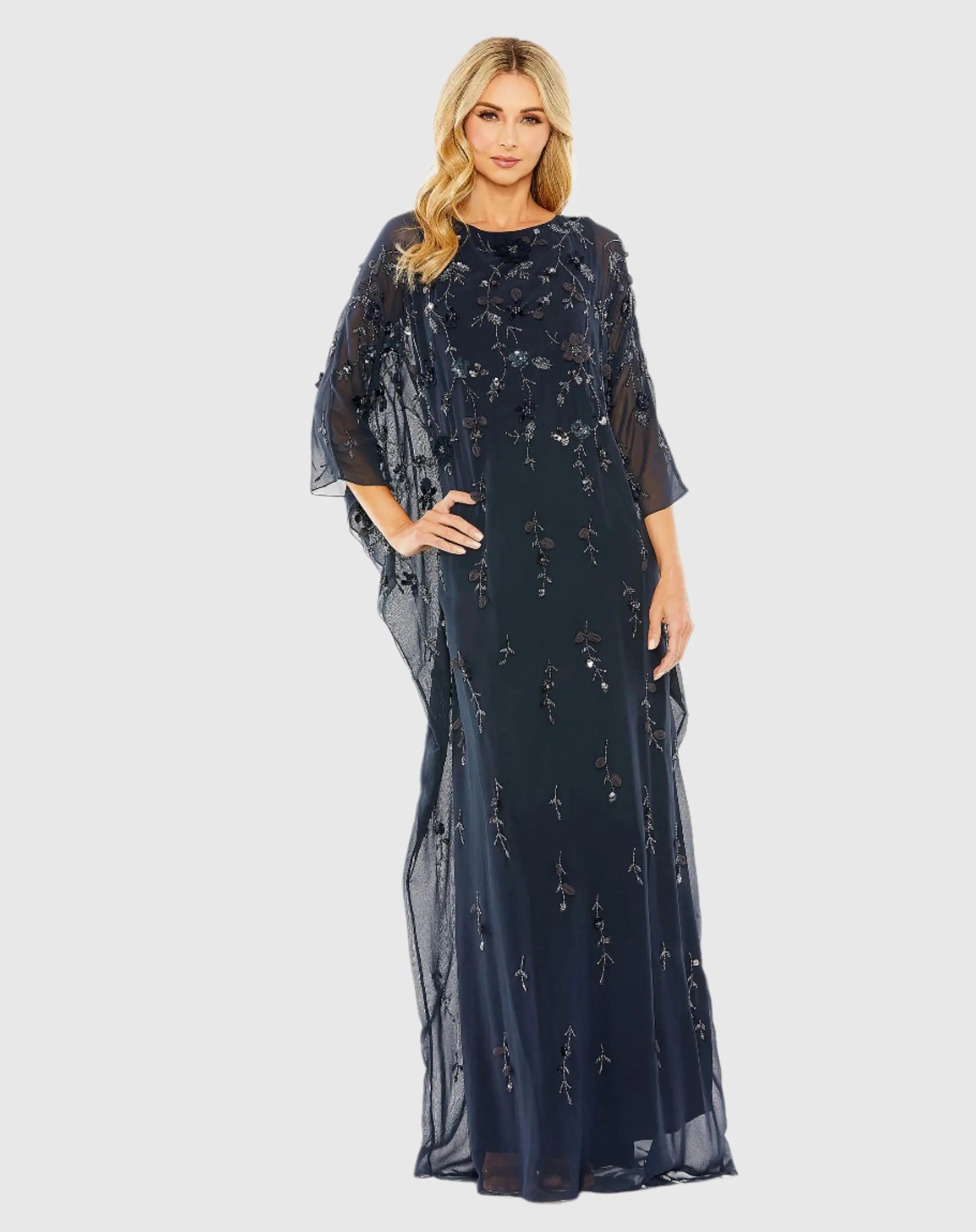 Navy Embellished Trapeze Evening Gown - Mac Duggal