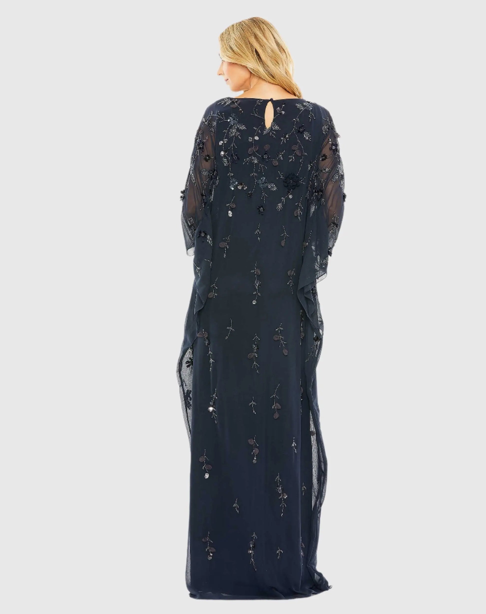 Navy Floral Embellished Kaftan Gown | Mac Duggal Navy Floral Embellished Kaftan Gown | Mac Duggal