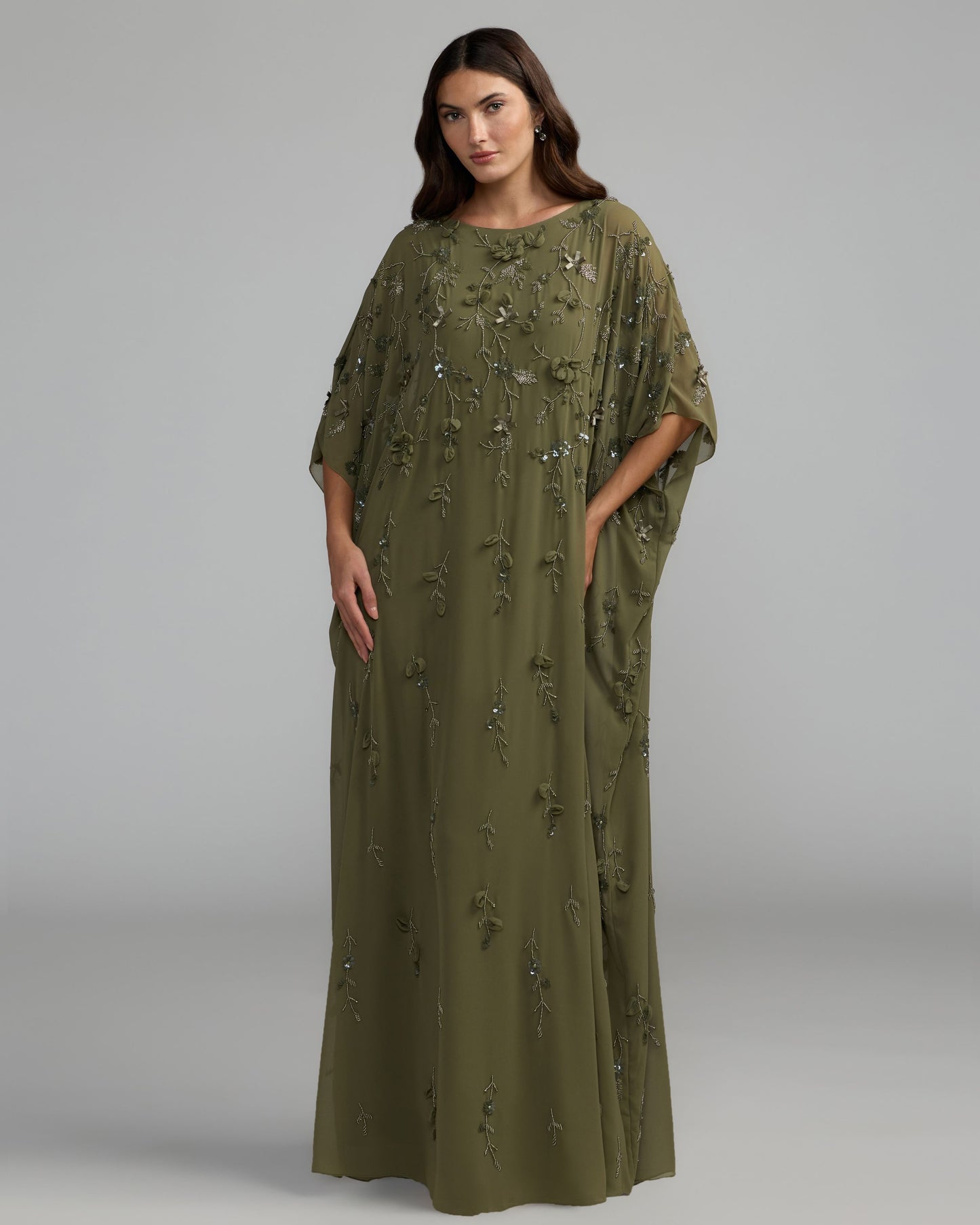 Green Floral Embellished Kaftan Gown Mac Duggal