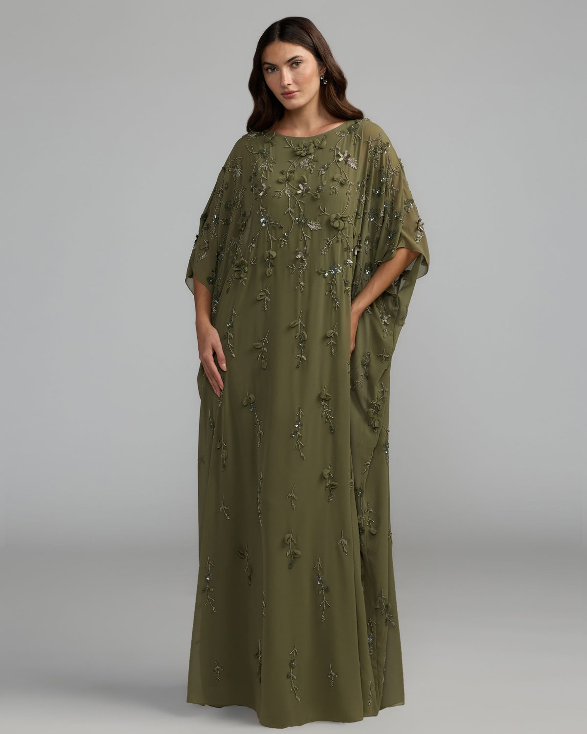 Green Floral Embellished Kaftan Gown Mac Duggal