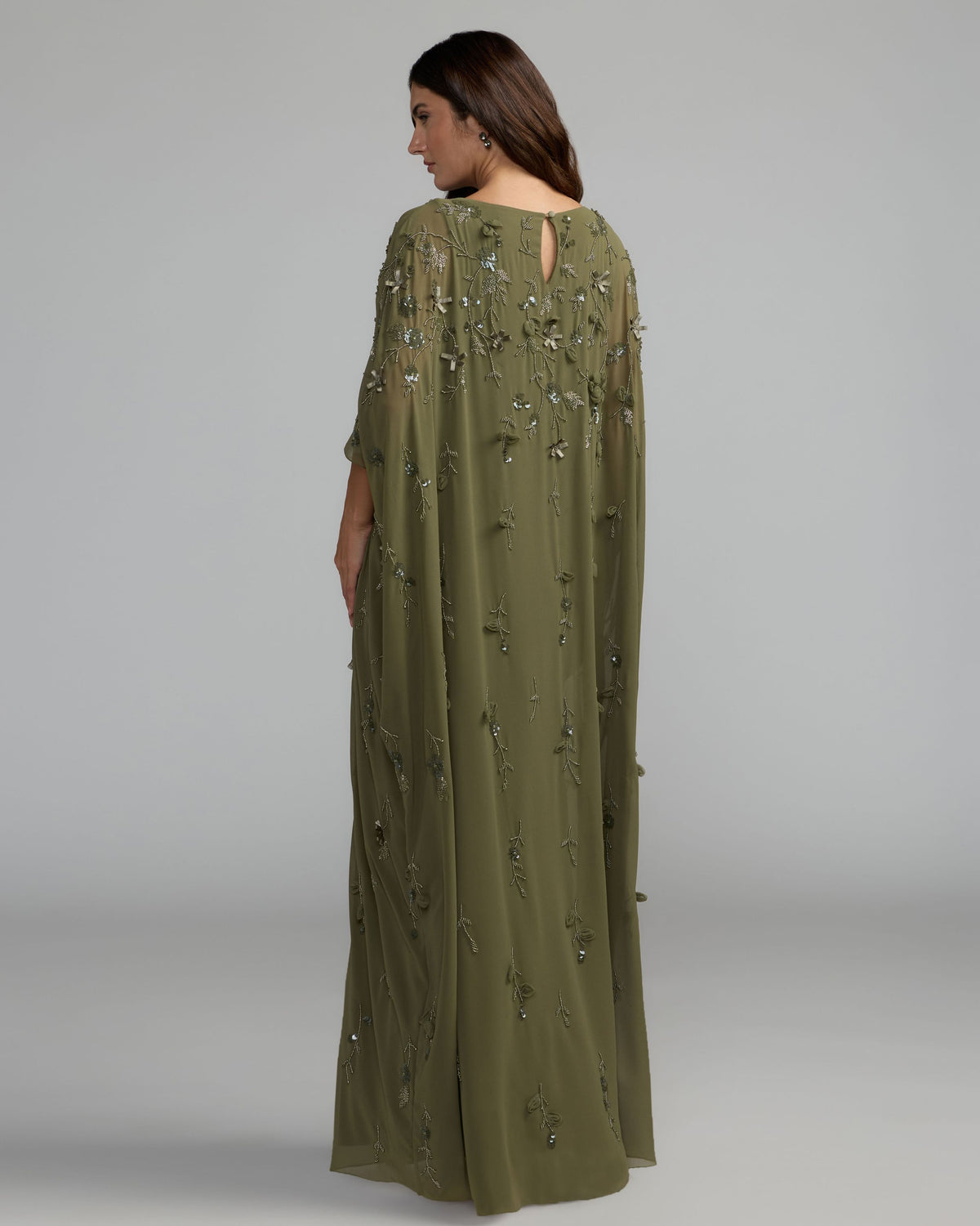 Green Floral Embellished Kaftan Gown Mac Duggal