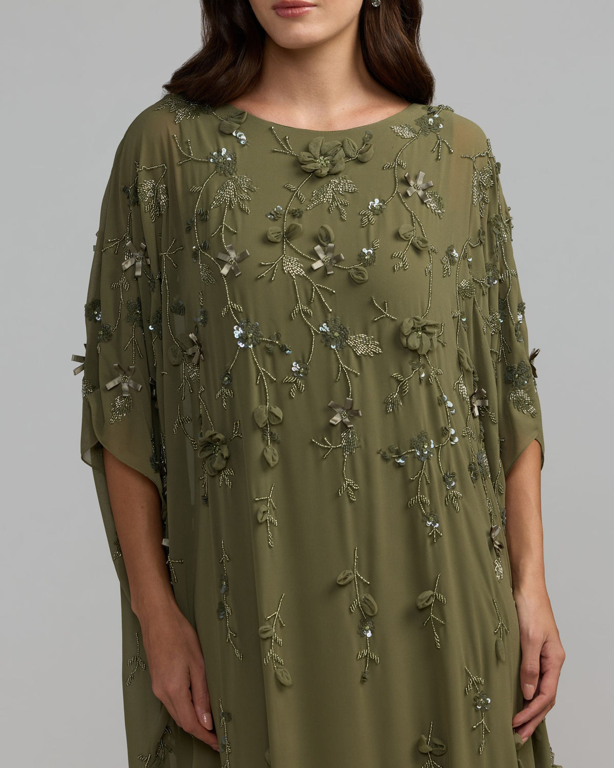 Green Floral Embellished Kaftan Gown Mac Duggal