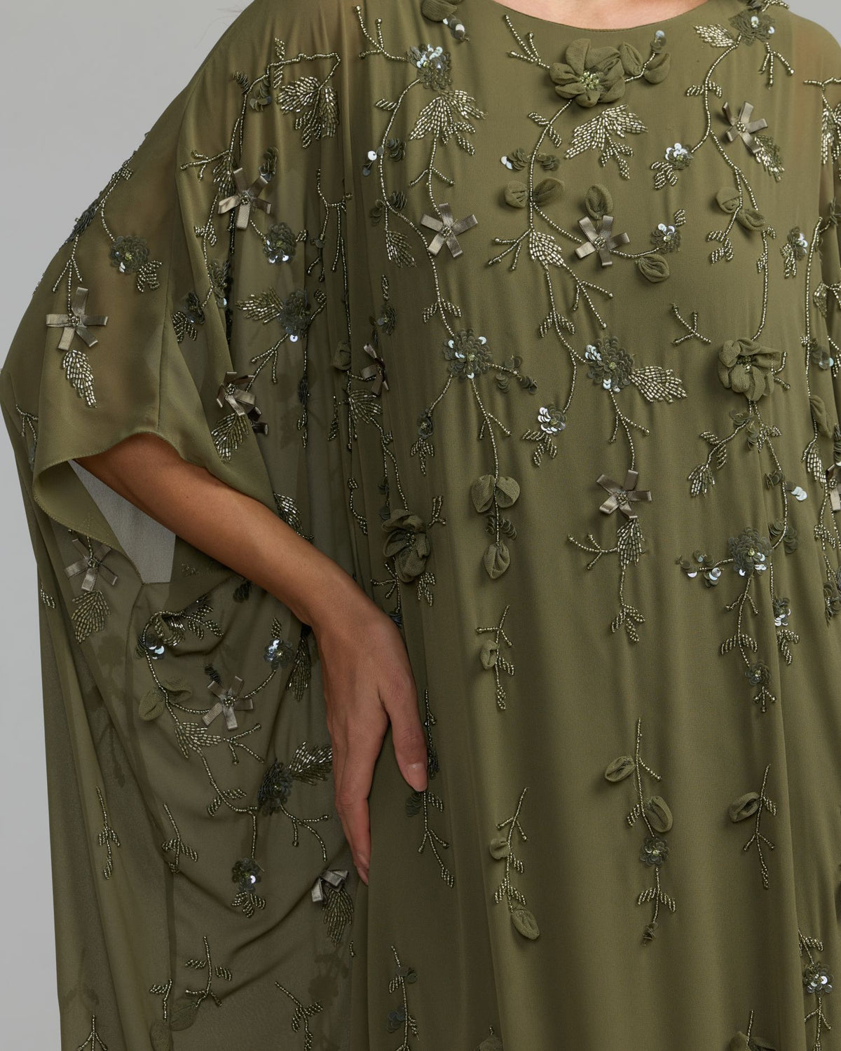 Green Floral Embellished Kaftan Gown Mac Duggal