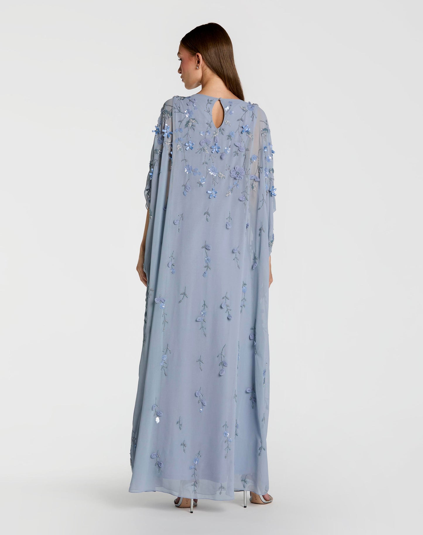 Blue Embellished Kaftan Gown With 3D Flowers Mac Duggal