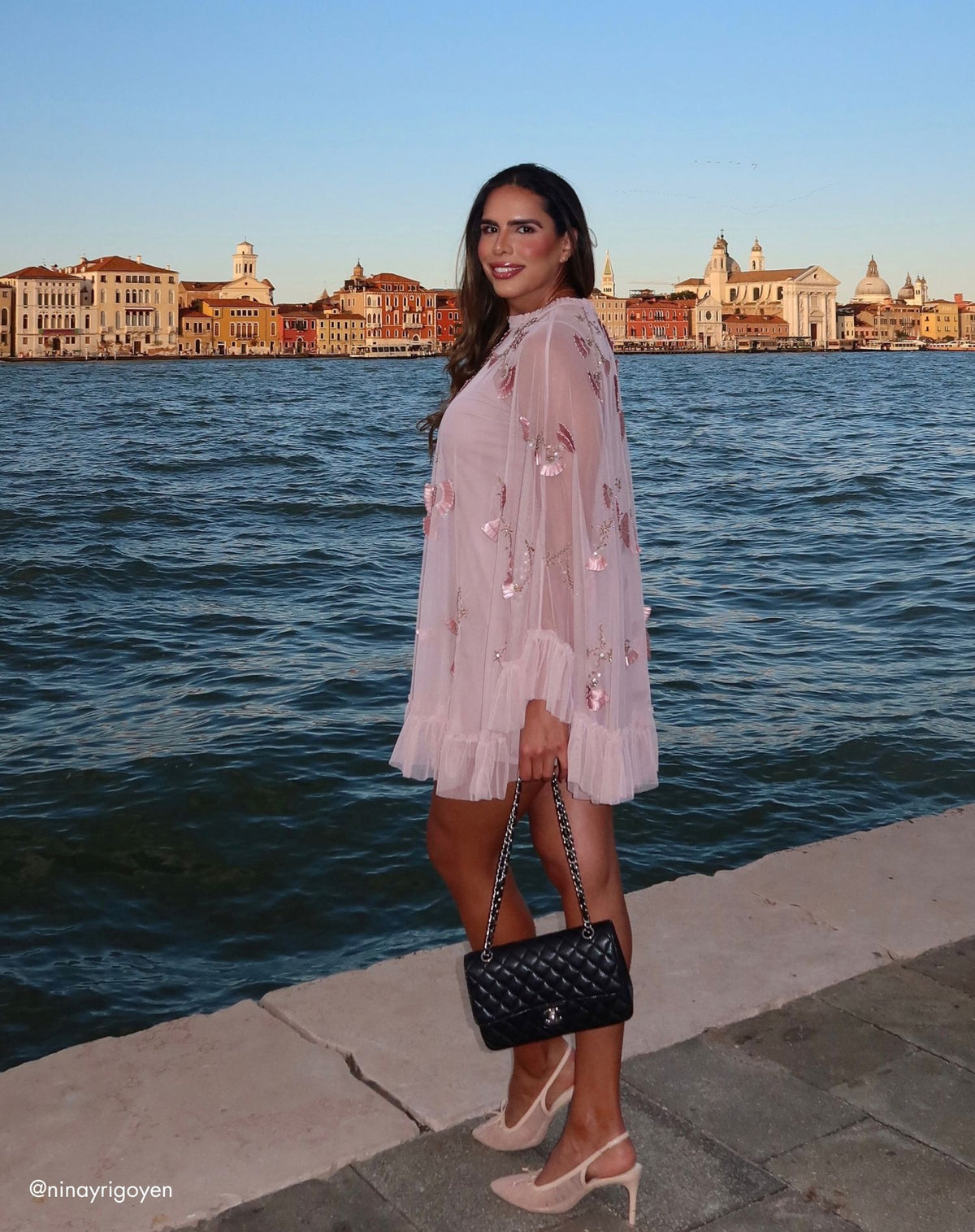 Pink Embellished Long Sleeve Trapeze Dress with Ruffle Hem - Mac Duggal 