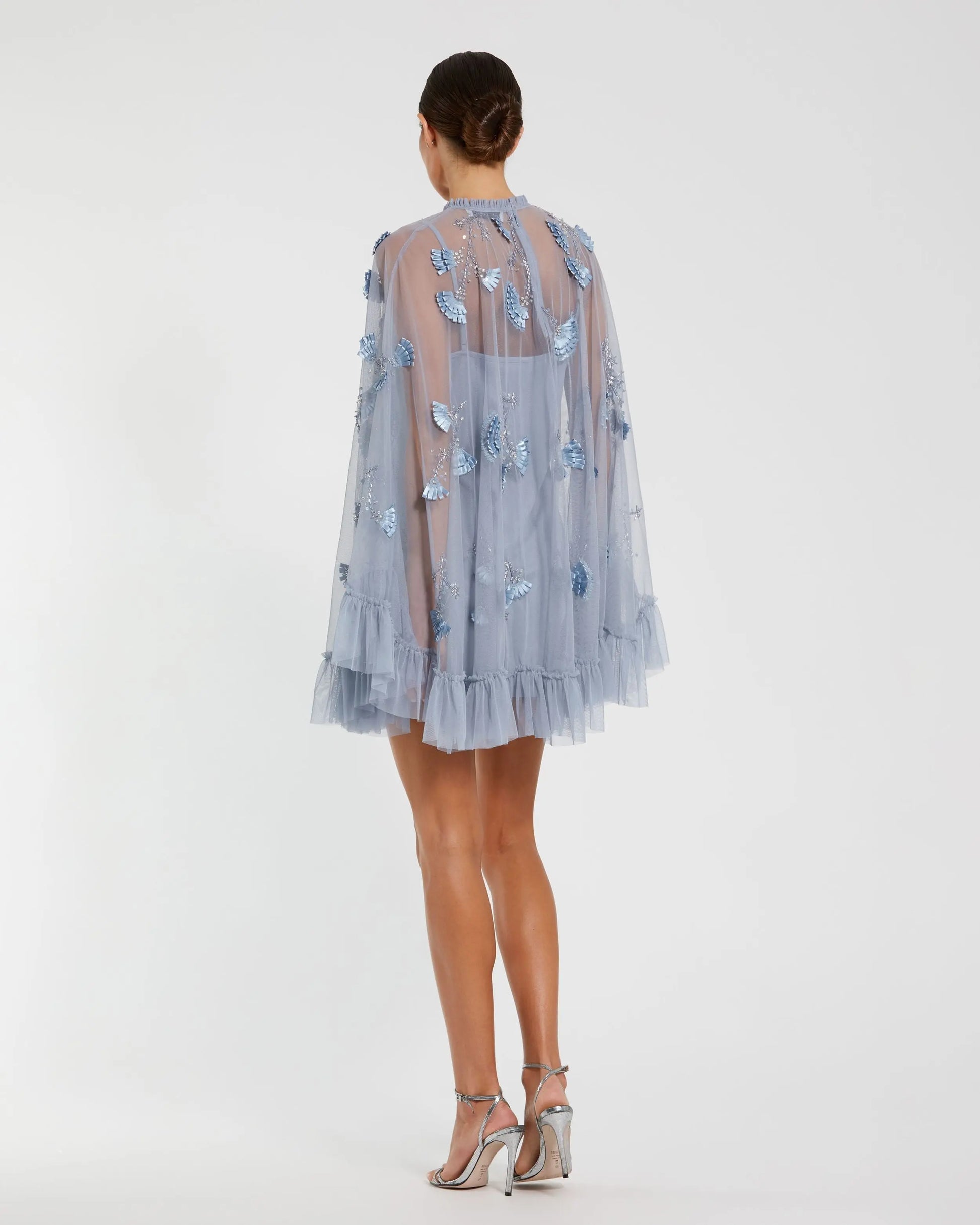 Mac Duggal Women's Embellished Long Flare Sleeve Mesh A-Line Dress - Blue - Size 10 - Powder Blue Mac Duggal Women's Embellished Long Flare Sleeve Mesh A-Line Dress - Blue - Size 10 - Powder Blue