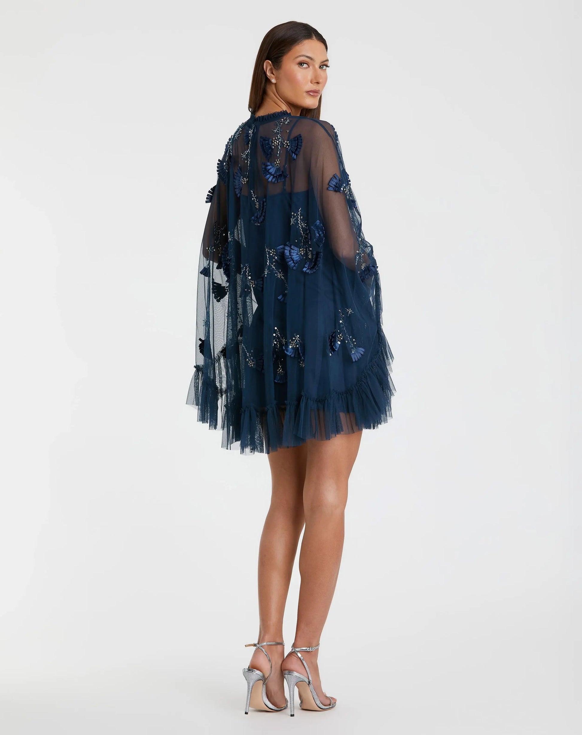 Mac Duggal Women's Embellished Long Flare Sleeve Mesh A-Line Dress - Twilight Mac Duggal Women's Embellished Long Flare Sleeve Mesh A-Line Dress - Twilight