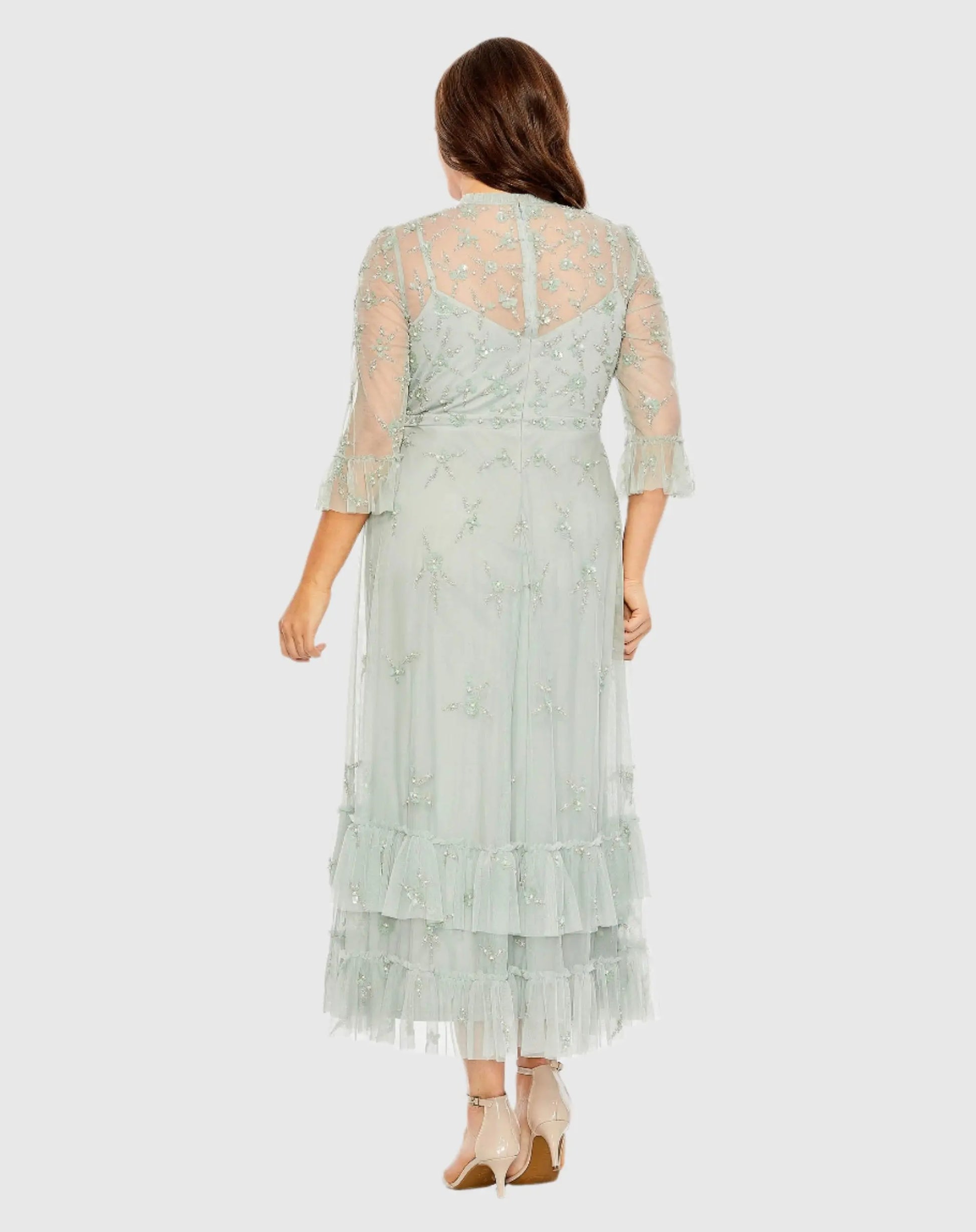 Embellished High Neck Sage Green Dress (Plus) | Mac Duggal Embellished High Neck Sage Green Dress (Plus) | Mac Duggal