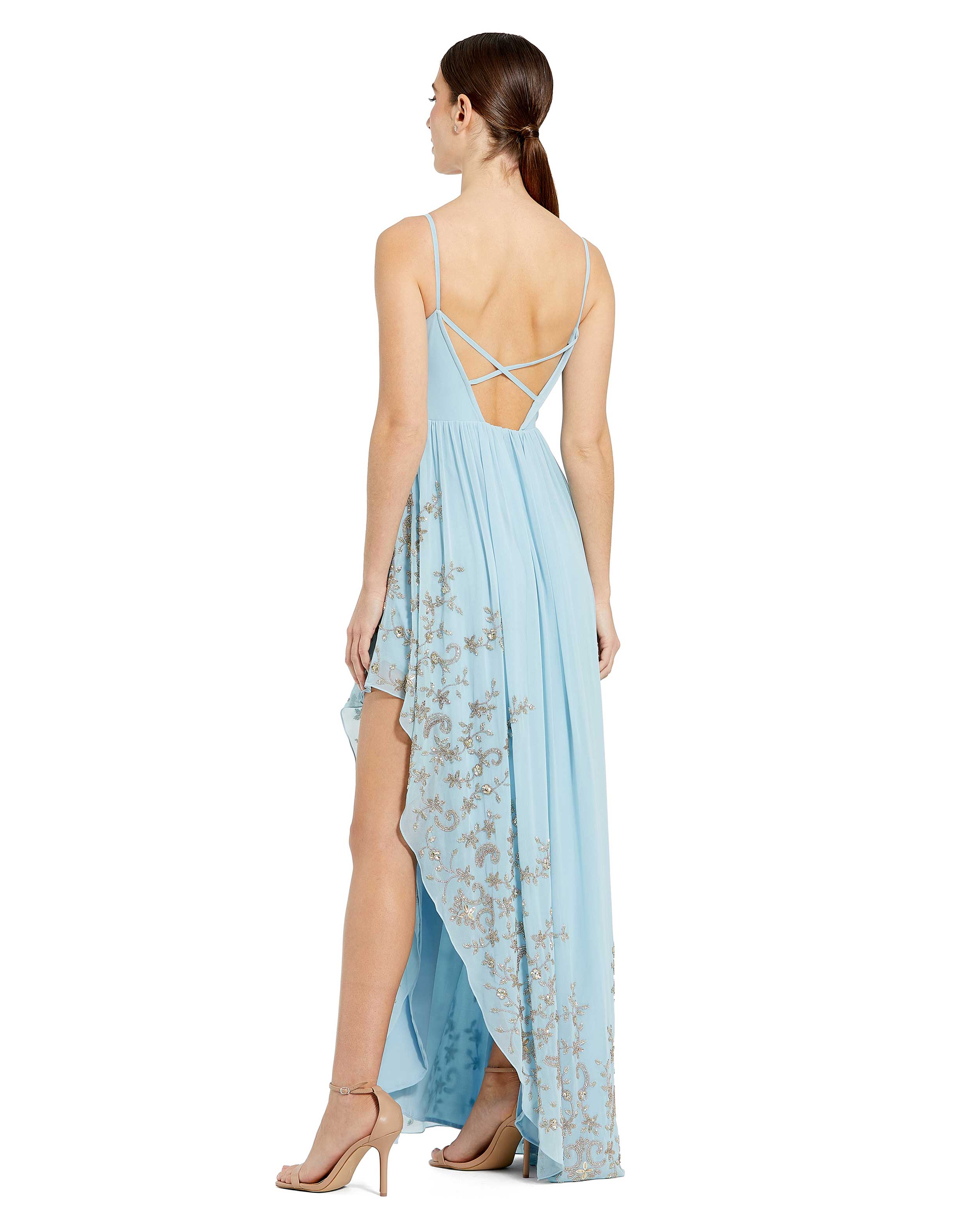 Slim Strap Beaded Asymmetrical Gown | Sample | Sz. 2