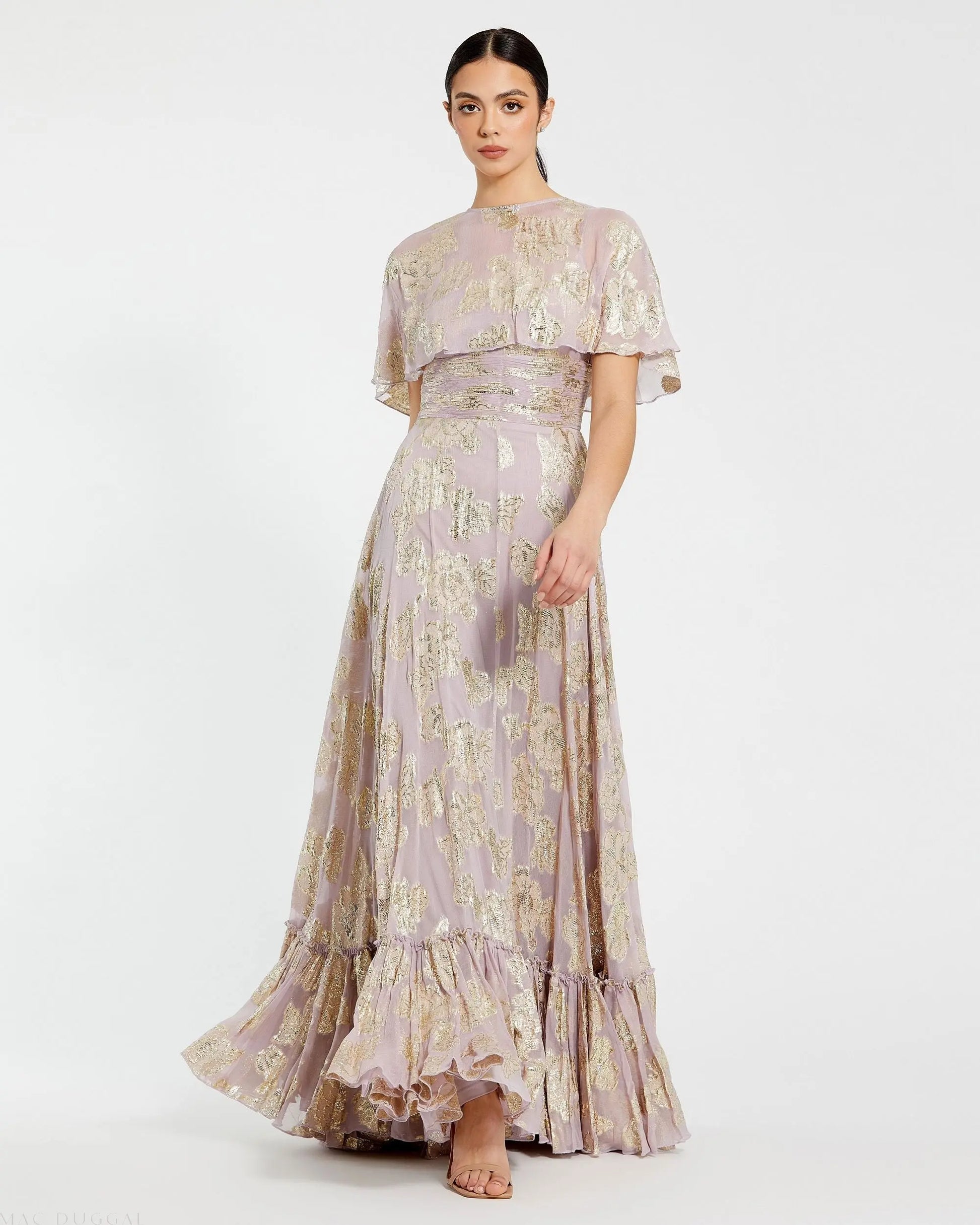 mac duggal purple floral dress Purple Braided Strap A-Line Floral Gown