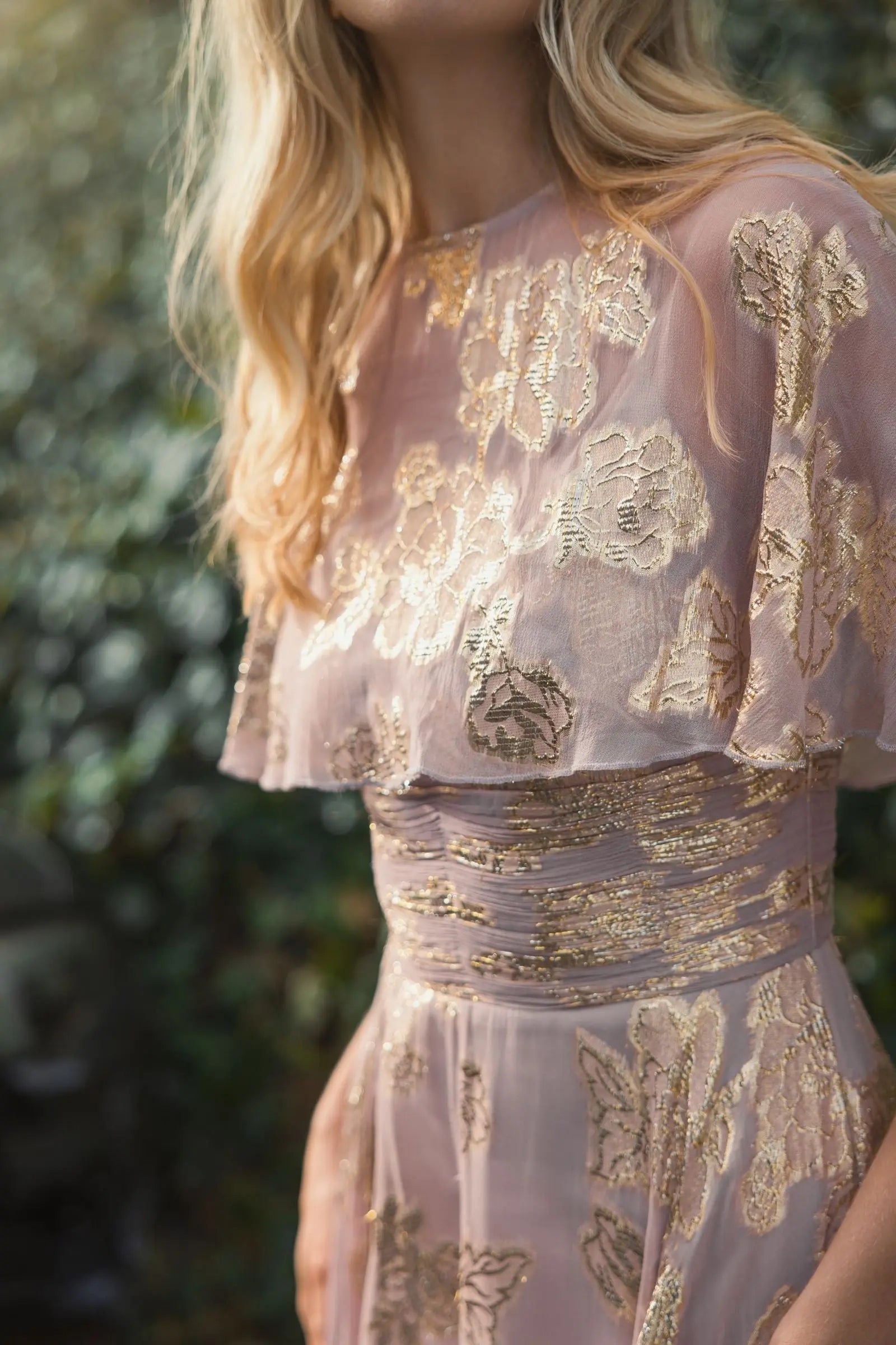 Purple Cape Sleeve A Line Floral Chiffon Gown - Mac Duggal