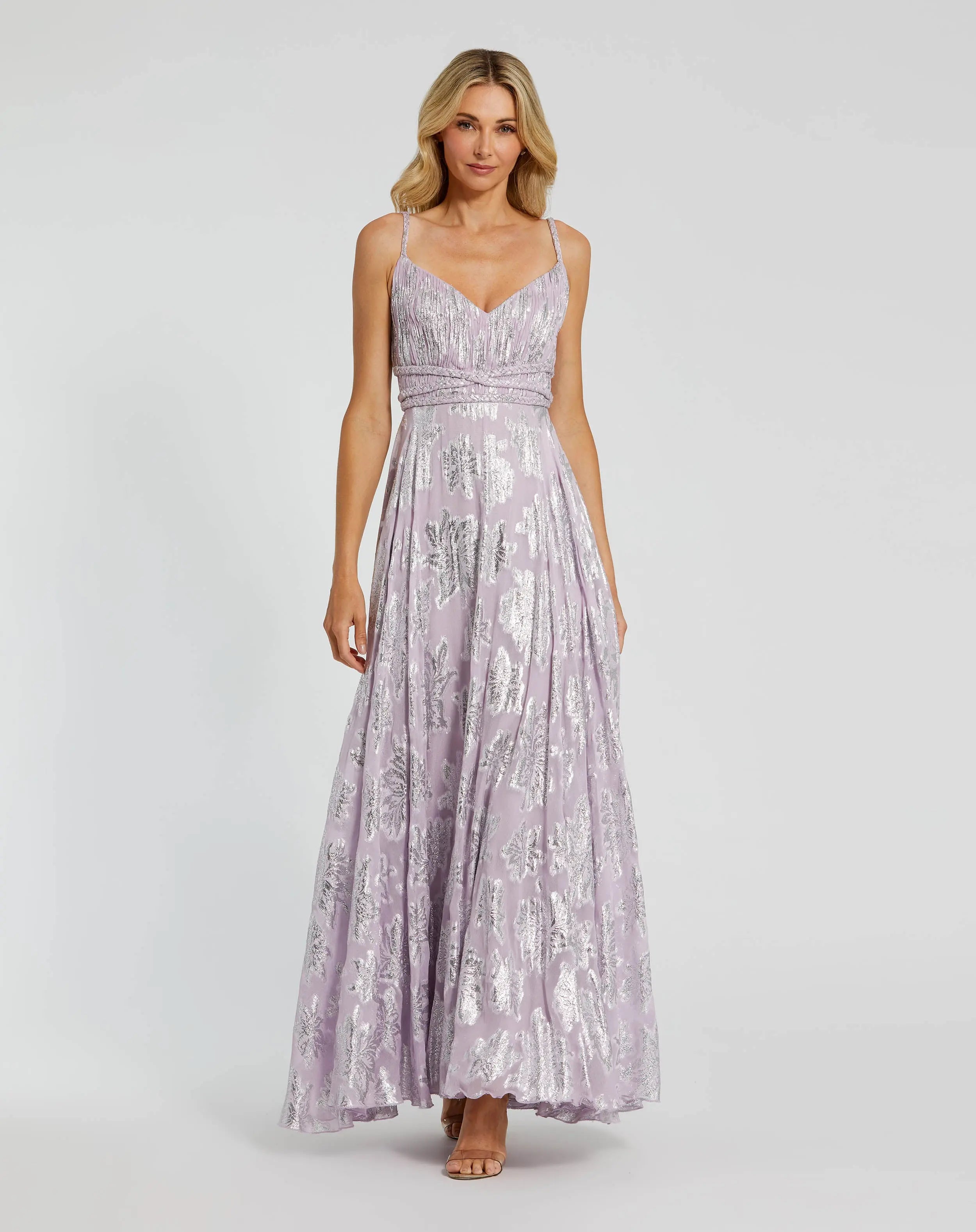 Purple Braided Strap A-Line Floral Gown | Mac Duggal