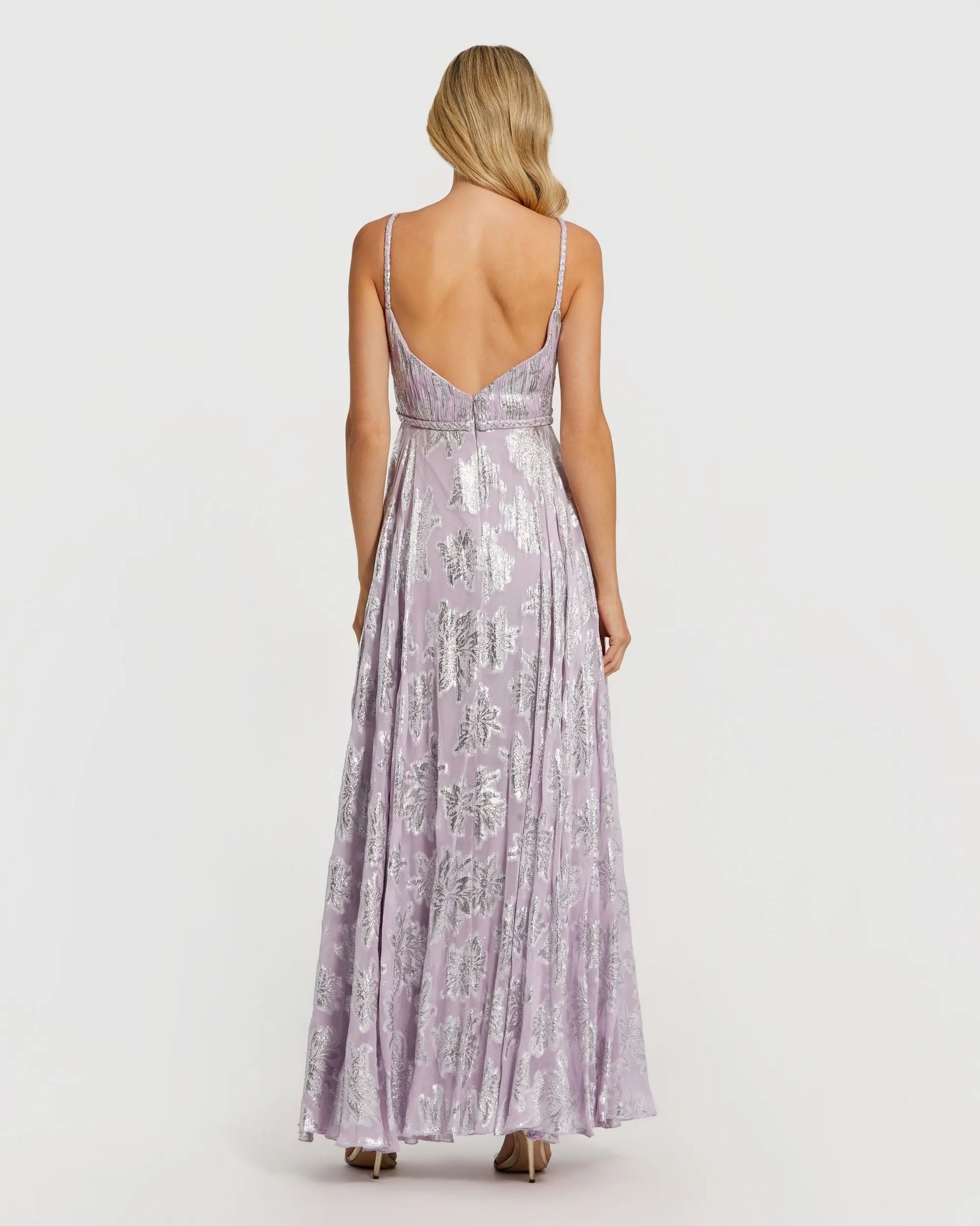 Purple Braided Strap A-Line Floral Gown - Ieena for Mac Duggal
