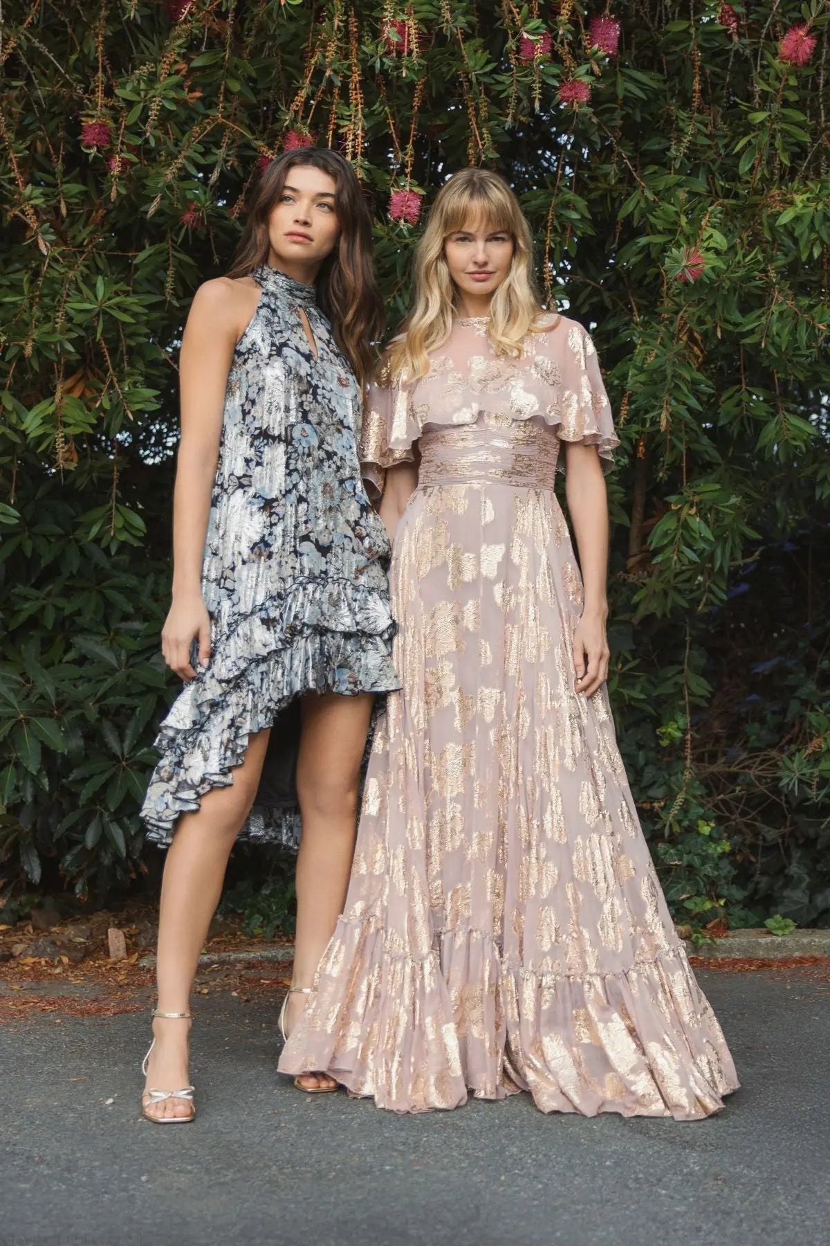 Purple Cape Sleeve A Line Floral Chiffon Gown - Mac Duggal