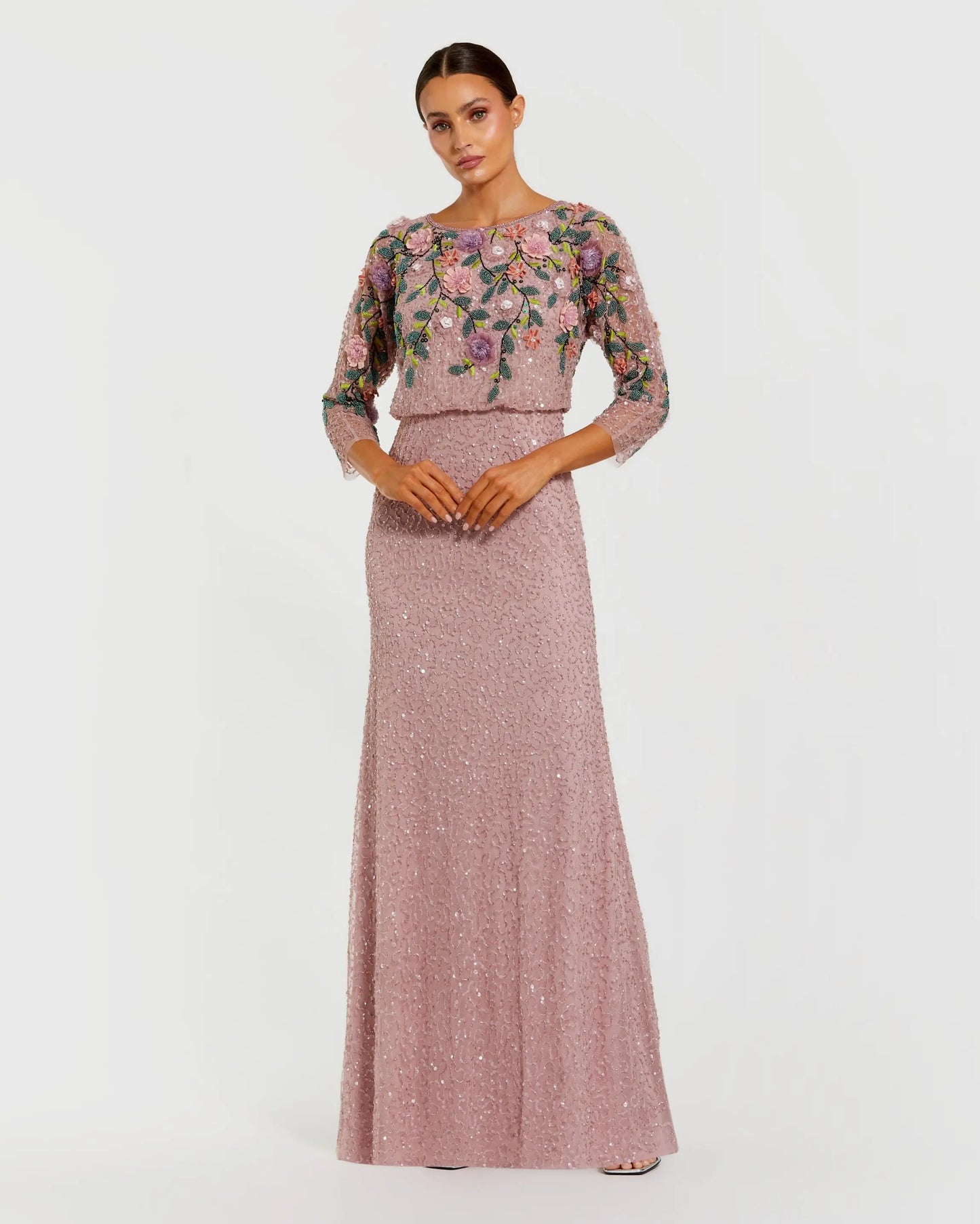 mac duggal purple floral dress Mac Duggal Women's Floral Embellished Long Sleeve Gown - Purple - Size 12