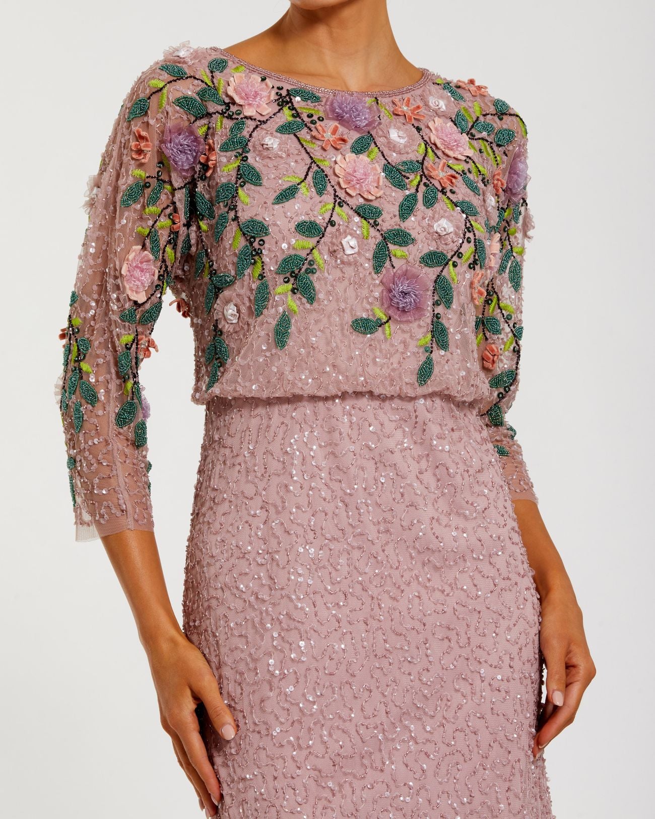 Purple Floral Embellished Long Sleeve Gown Mac Duggal