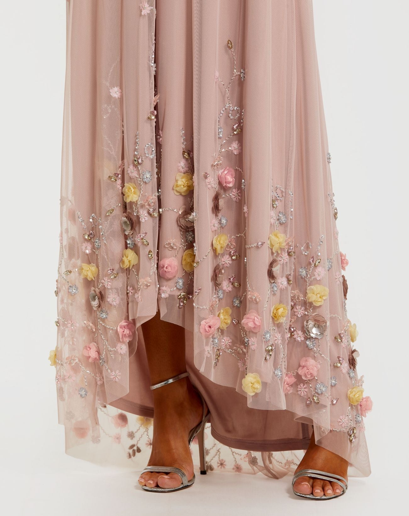 Pink One Shoulder High Low Embellished Trapeze Gown - Mac Duggal