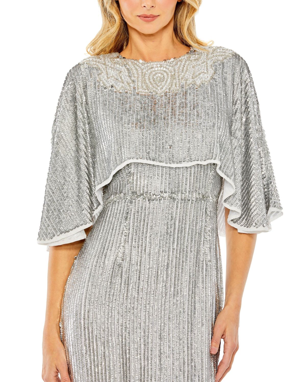 Sequined Beaded Neckline Cape Sleeve Gown | Sample | Sz. 4