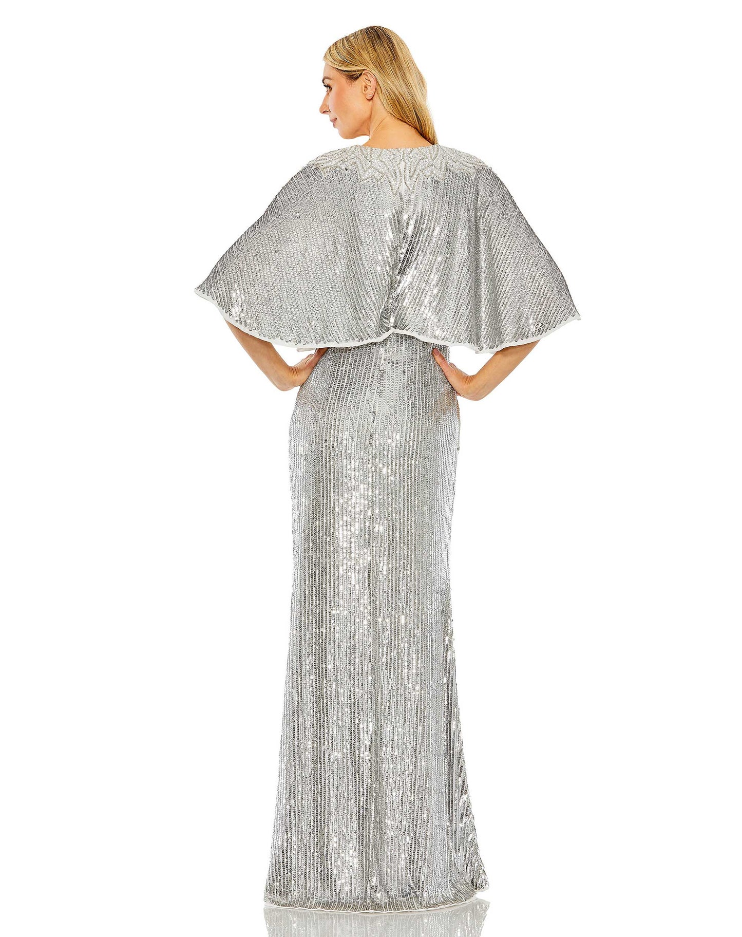 Sequined Beaded Neckline Cape Sleeve Gown | Sample | Sz. 4