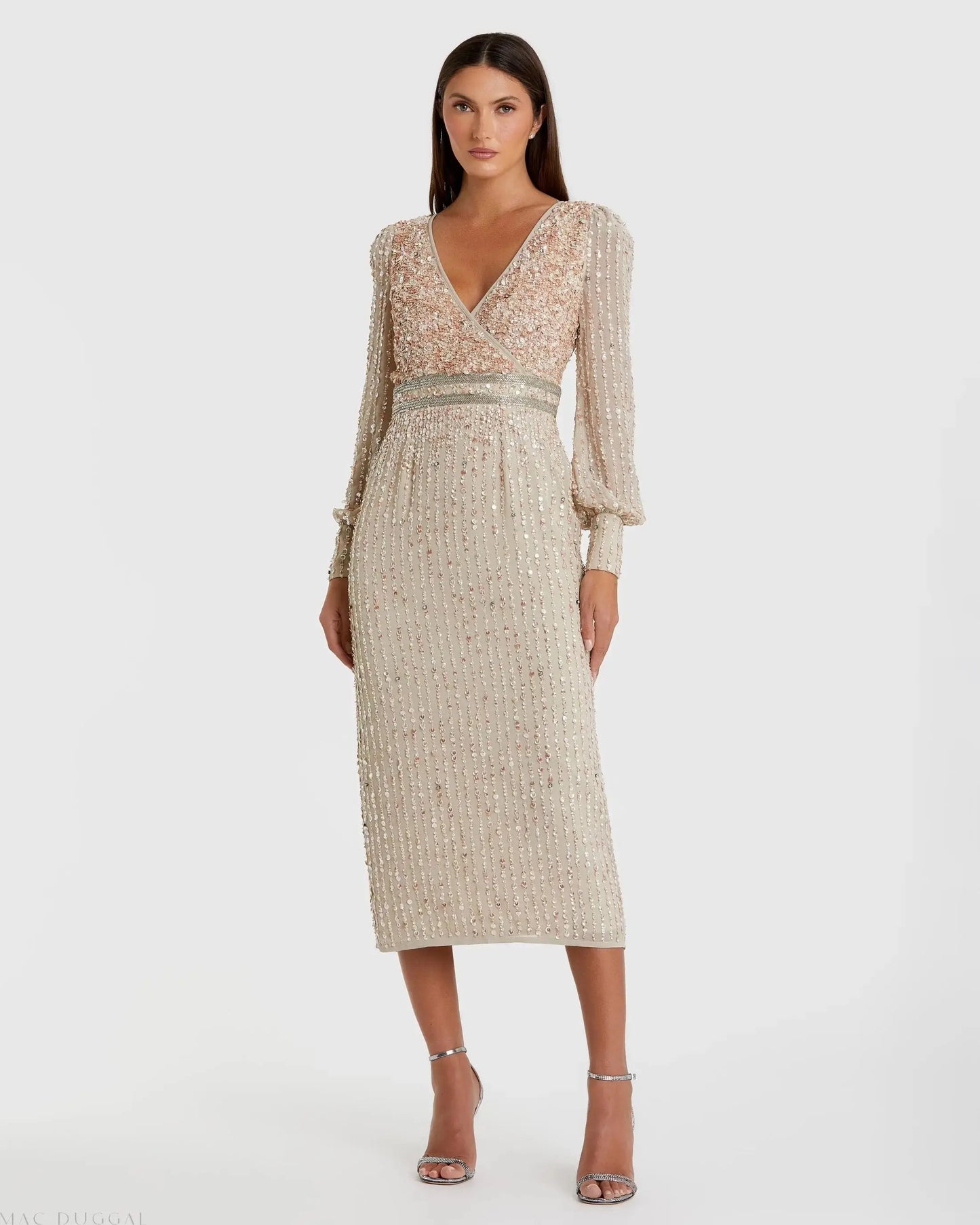 nude midi dress with sleeves Ribbed Midi Dress