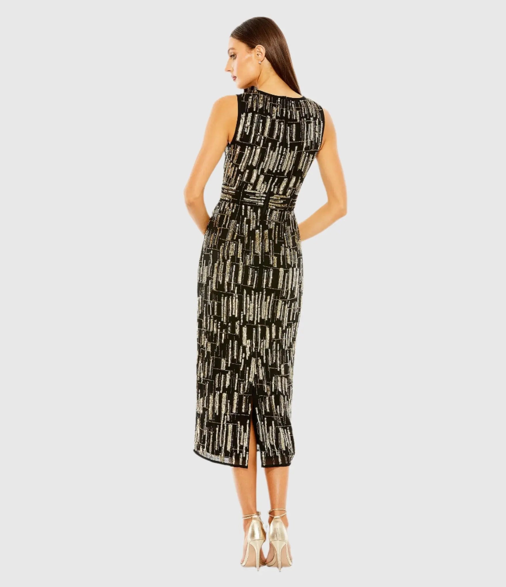 Abstract Beaded Sleeveless Midi Dress - Mac Duggal Abstract Beaded Sleeveless Midi Dress - Mac Duggal