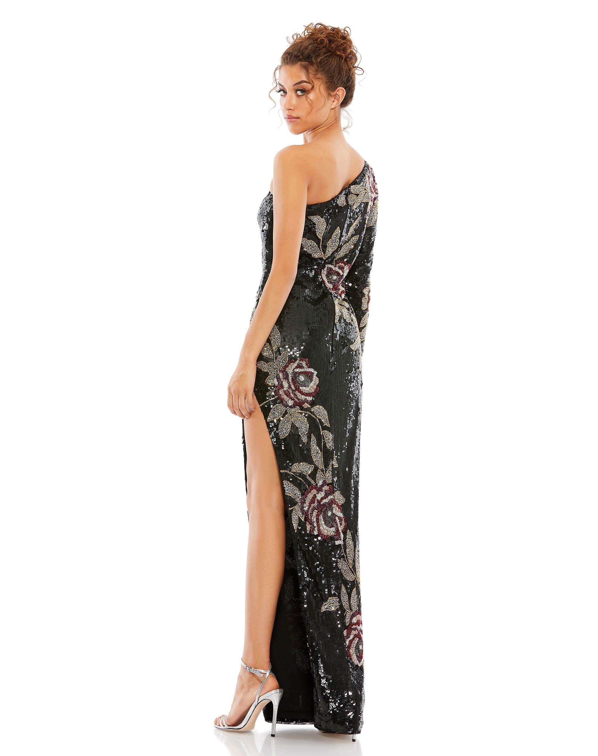 Embellished Asymmetrical Floral One Shoulder Gown | Sample | Sz. 4